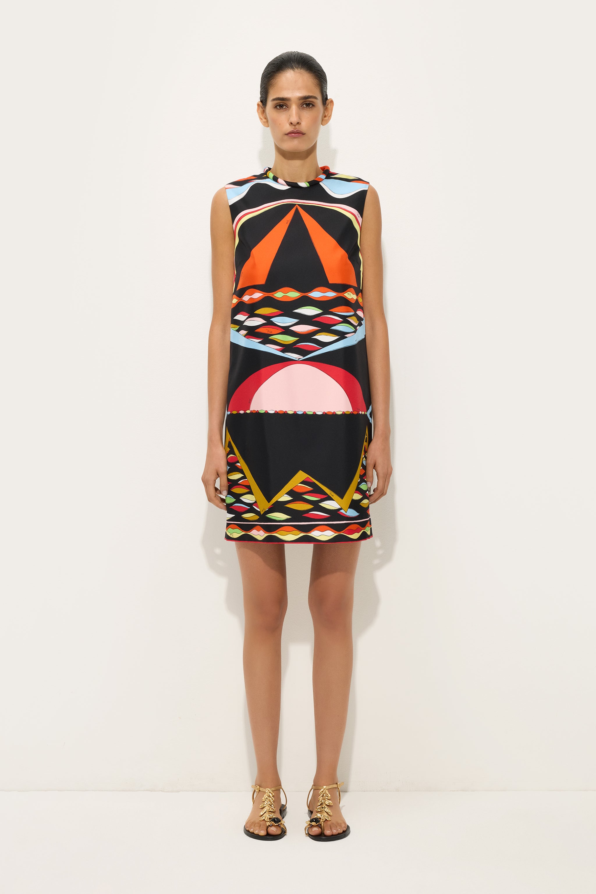 Emilio Pucci Dresses Dune Robe Soie Red/Blue Mini Sans Manche