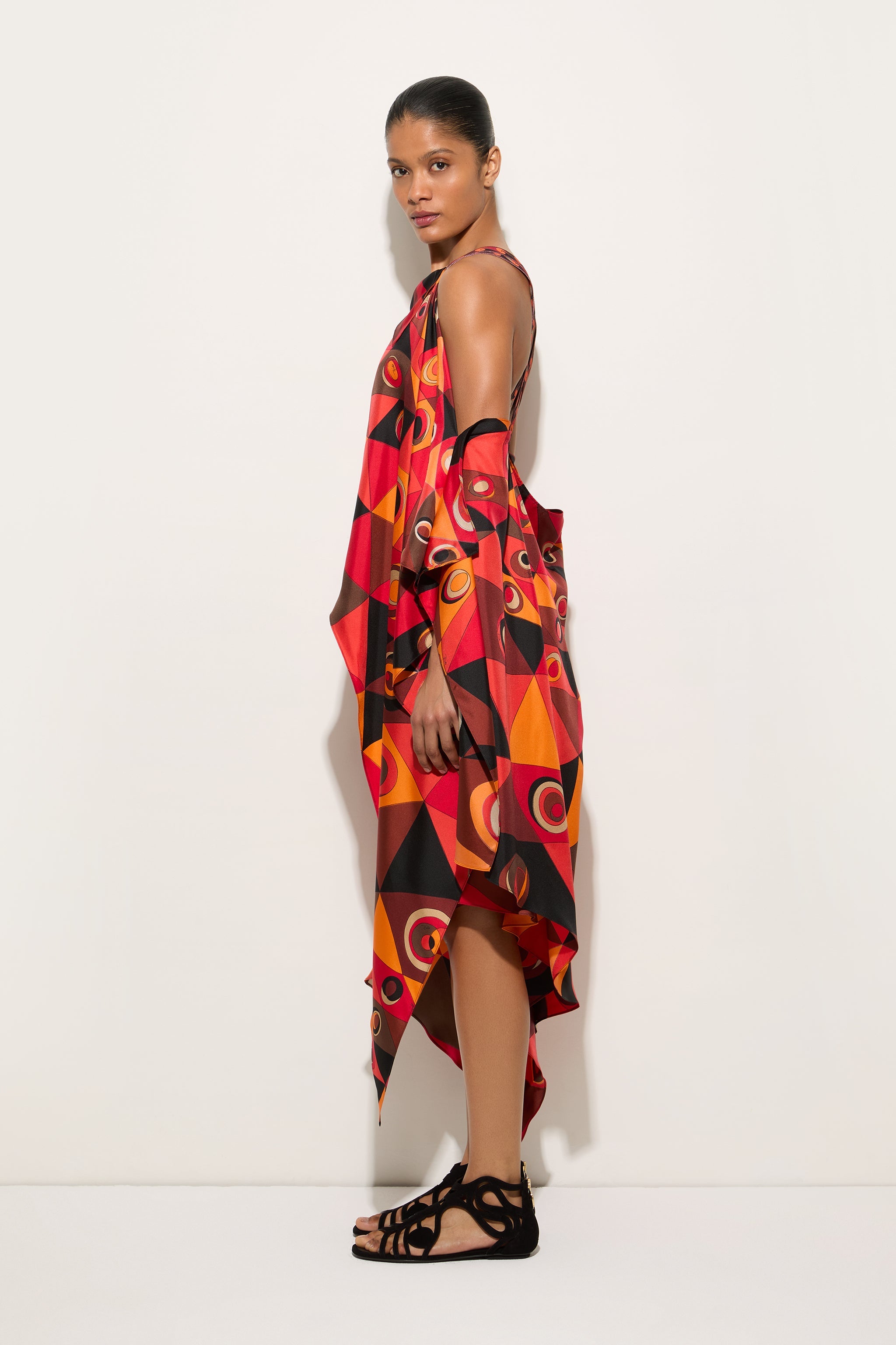 Emilio Pucci Dresses Abito Occhi robe orange noir soie cape