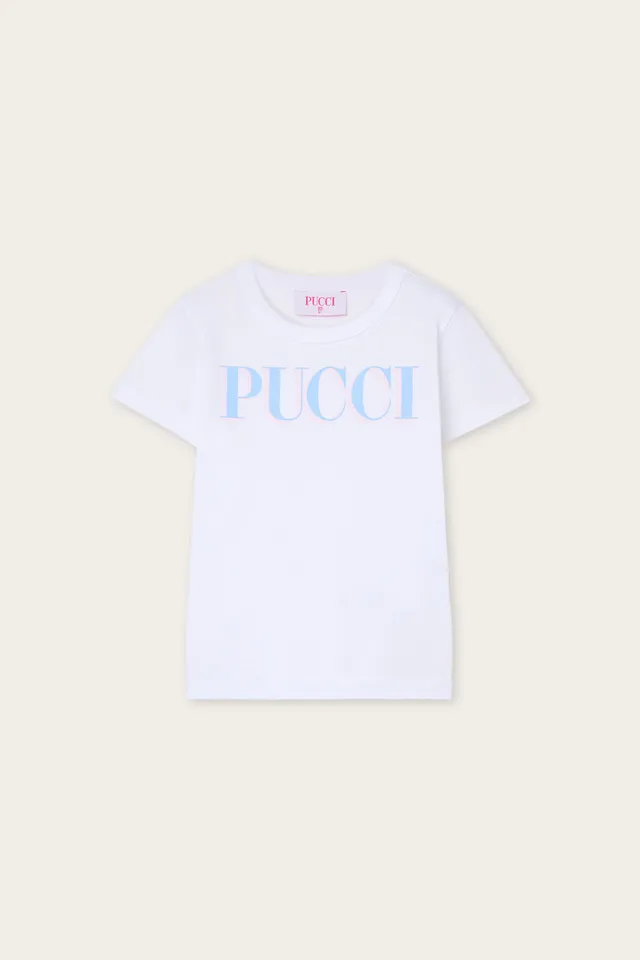 Emilio Pucci T-shirt coton bio blanc logo enfant