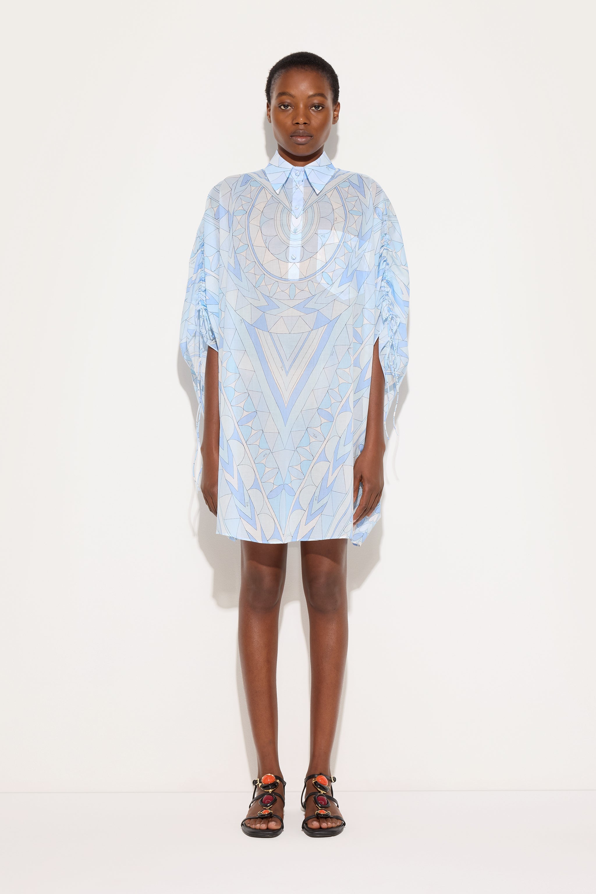 Emilio Pucci Caftan Coton Bleu Clair Imprimé Manuba