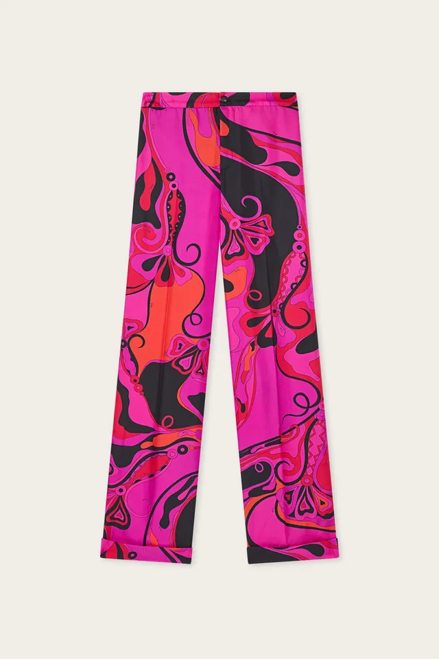 Emilio Pucci Orchidee pantalon soie large fuchsia noir
