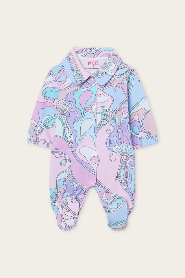 Emilio Pucci Orchidee grenouillère coton rose bleu 6M