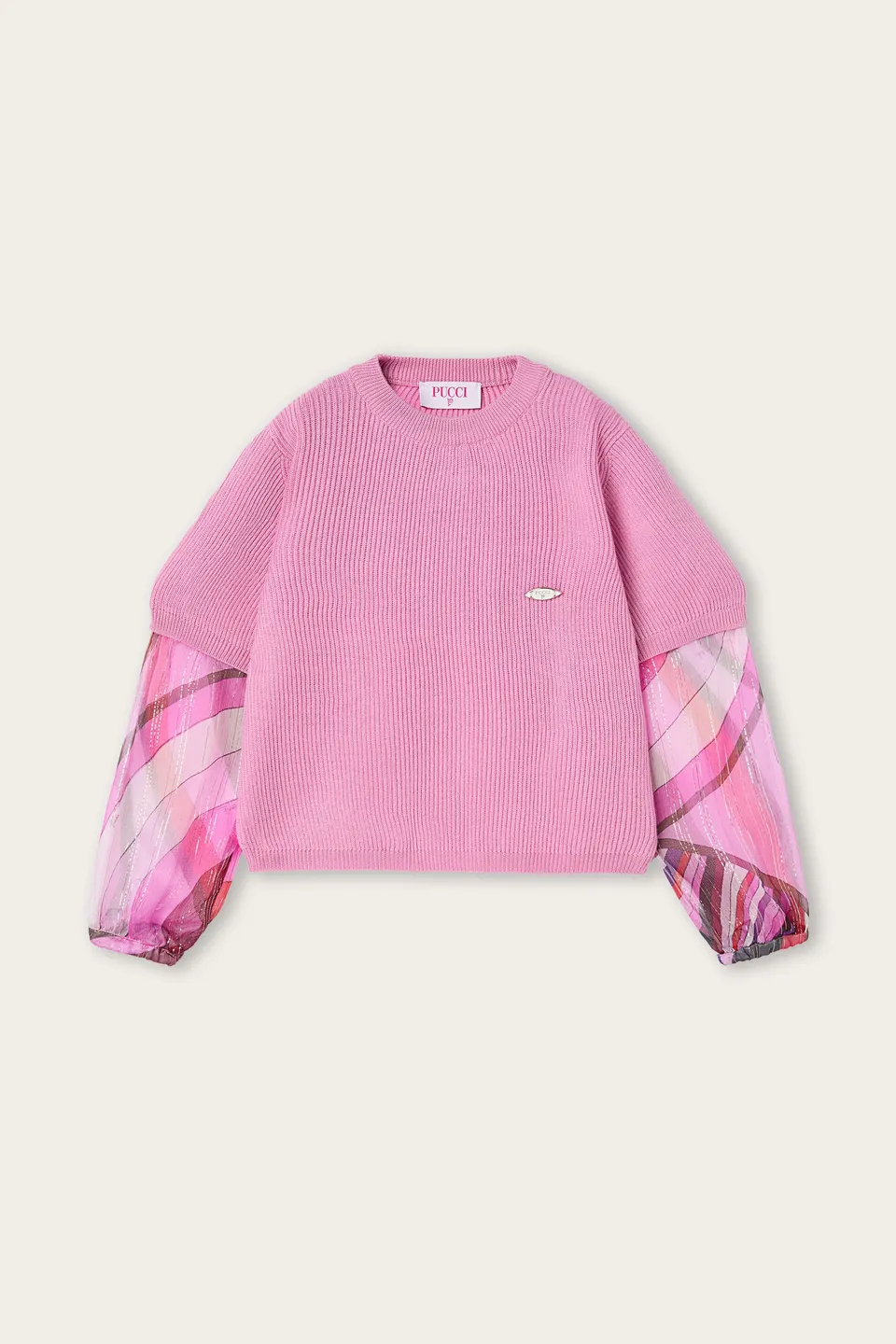 Emilio Pucci Junior Pull Laine Rose Manches Voile