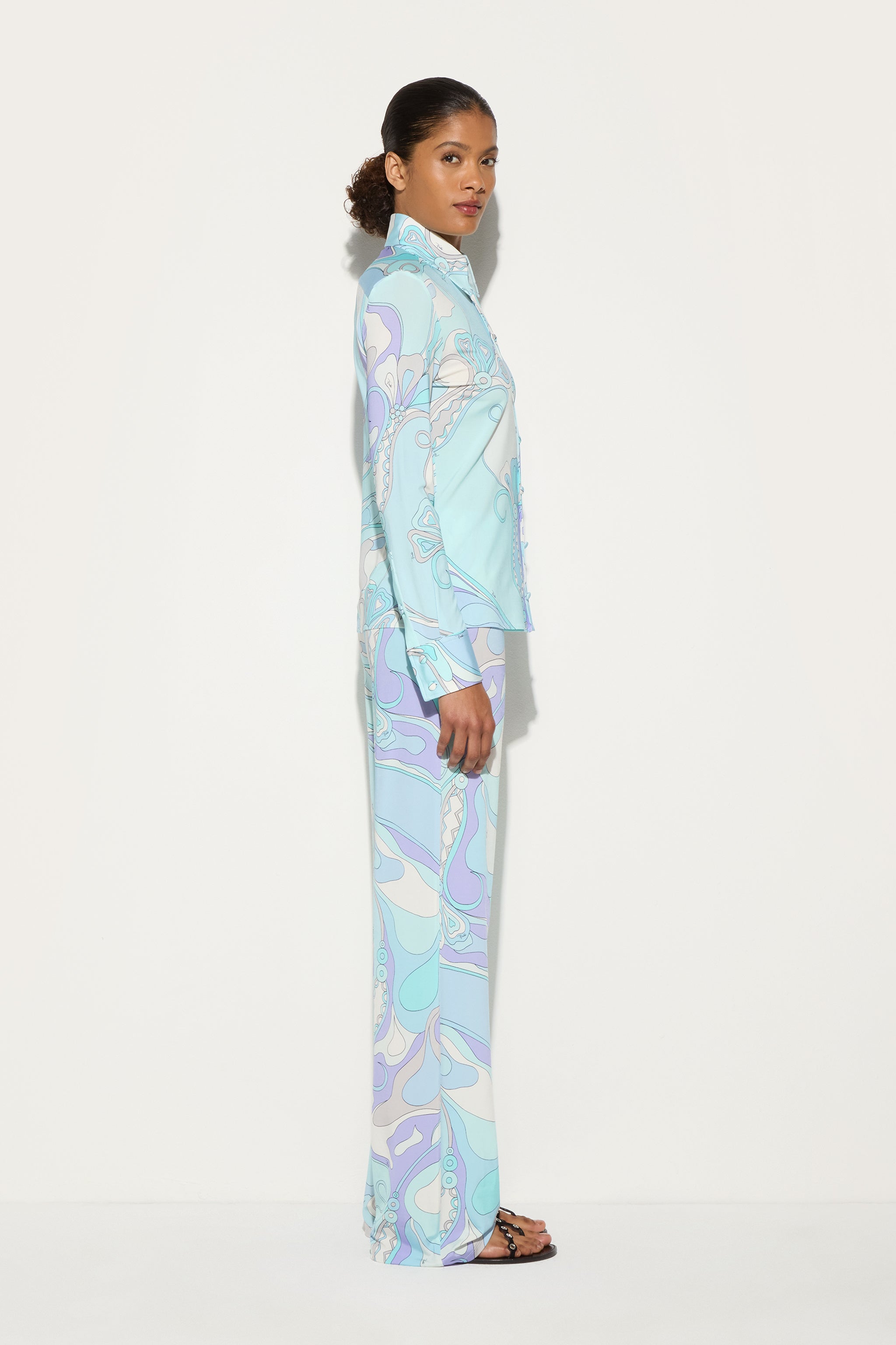 Emilio Pucci Orchidee chemise aqua 38 satin