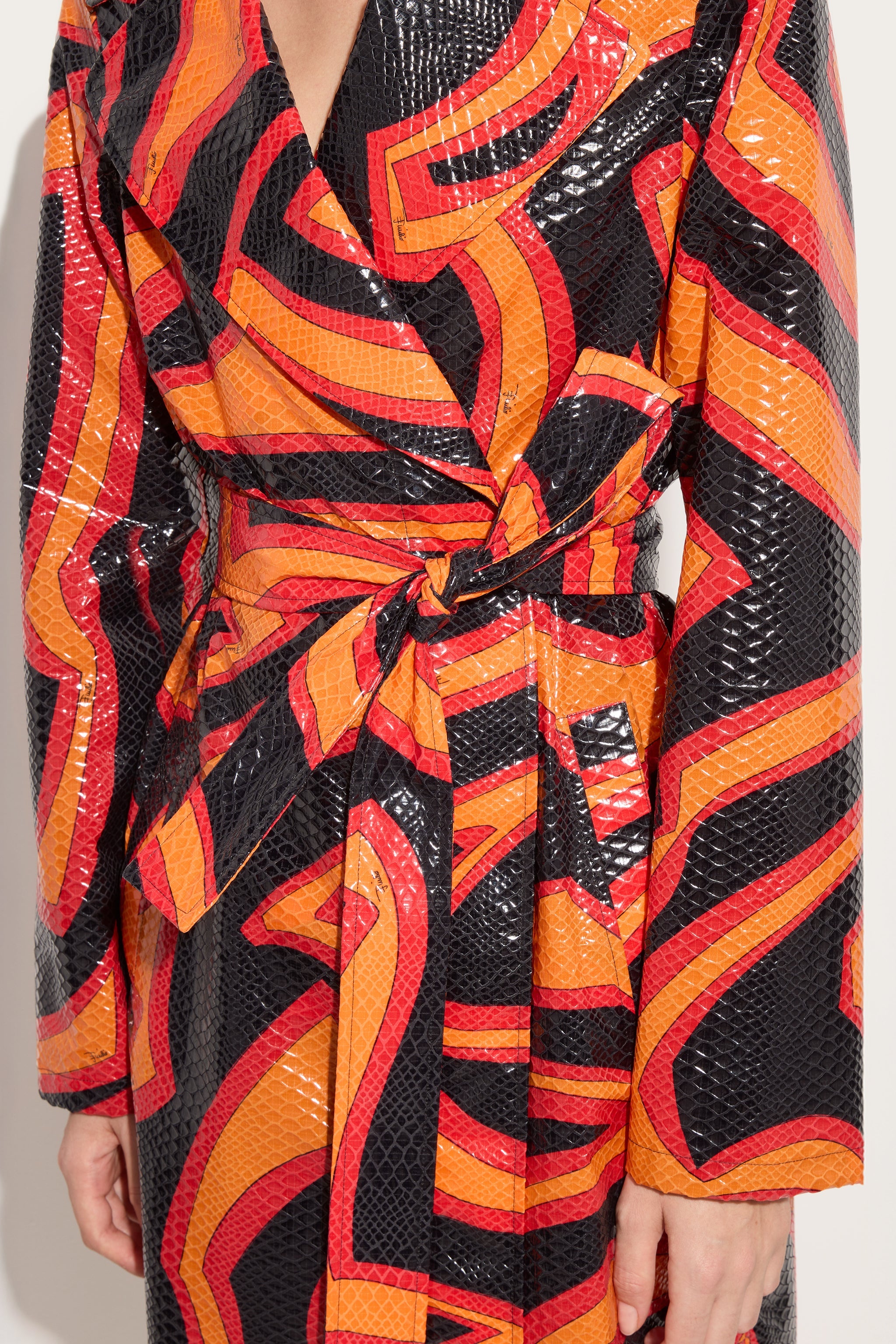 Emilio Pucci Labirinto trench orange noir nylon soie