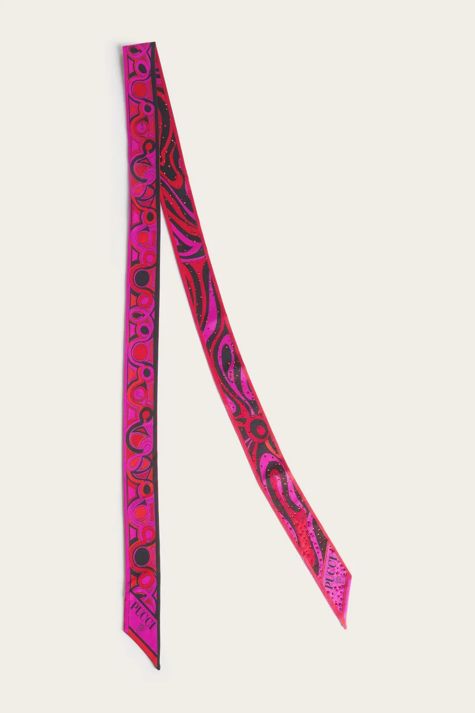 Emilio Pucci foulard satin strass fuchsia noir OS