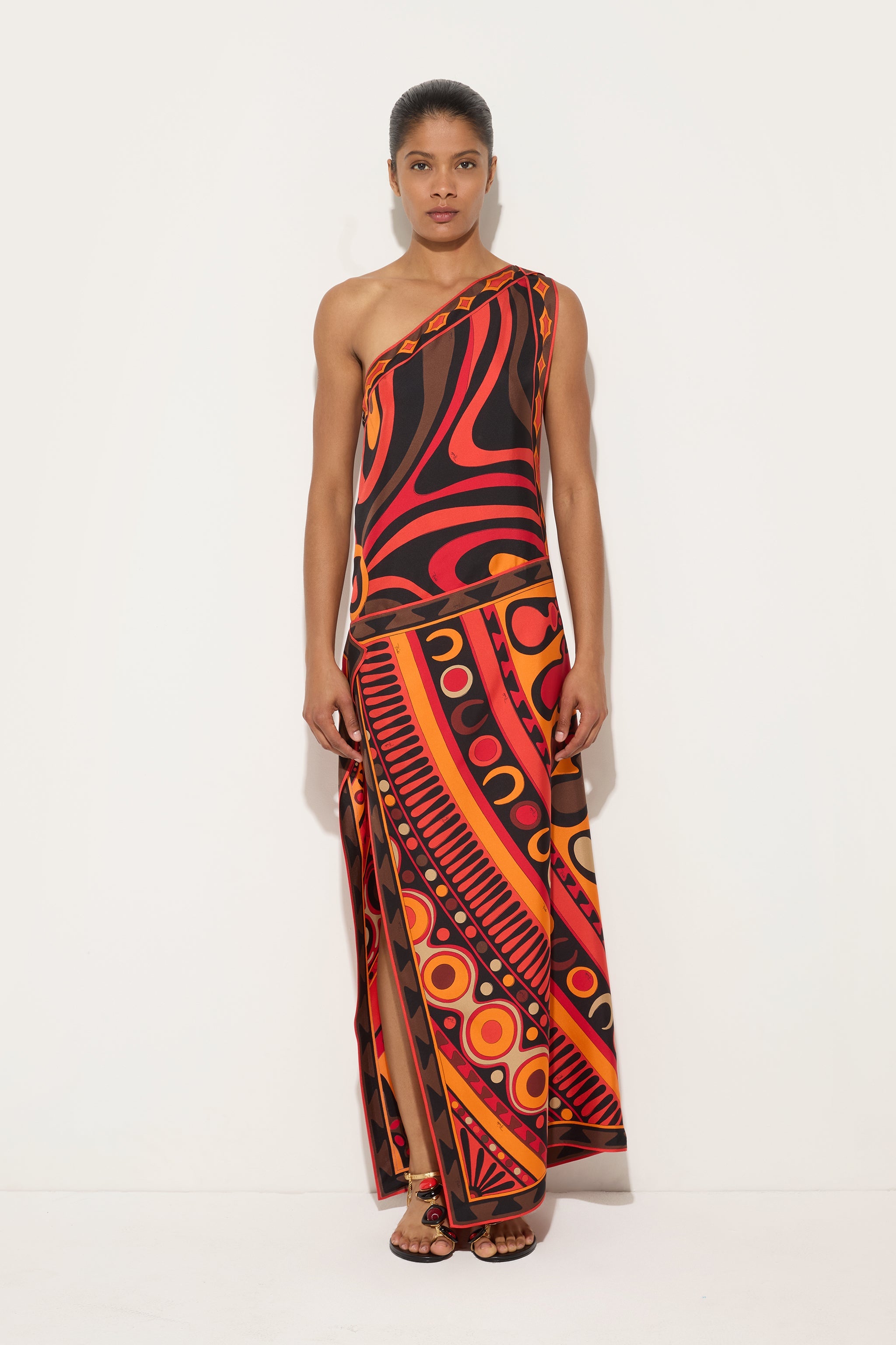 Emilio Pucci DRESSES Abito Asimmetrico robe soie orange/noir