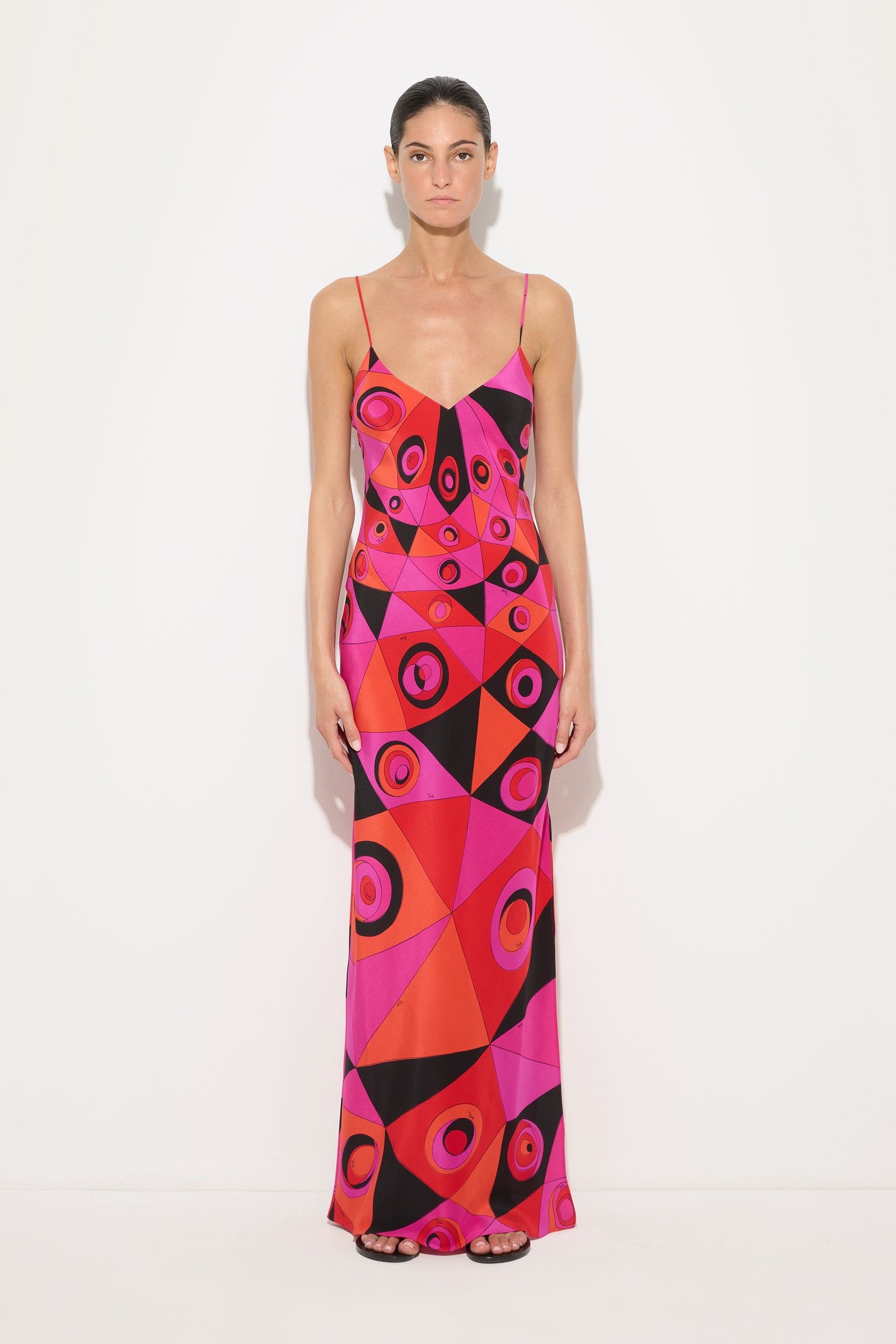 Emilio Pucci Occhi Robe Fuchsia/Black soie fendue