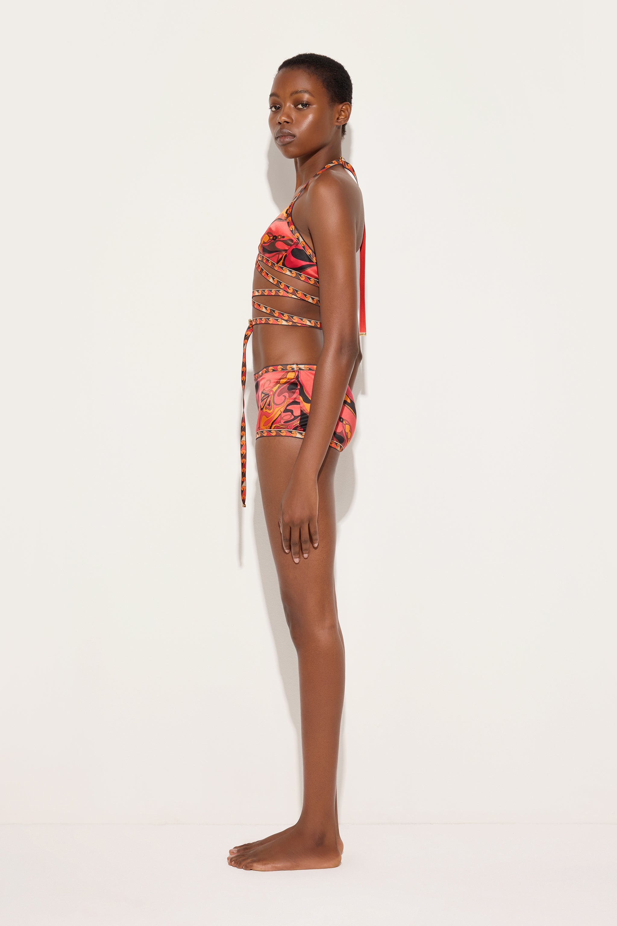 Emilio Pucci Boxer Orchidee satin soie orange/noir XS