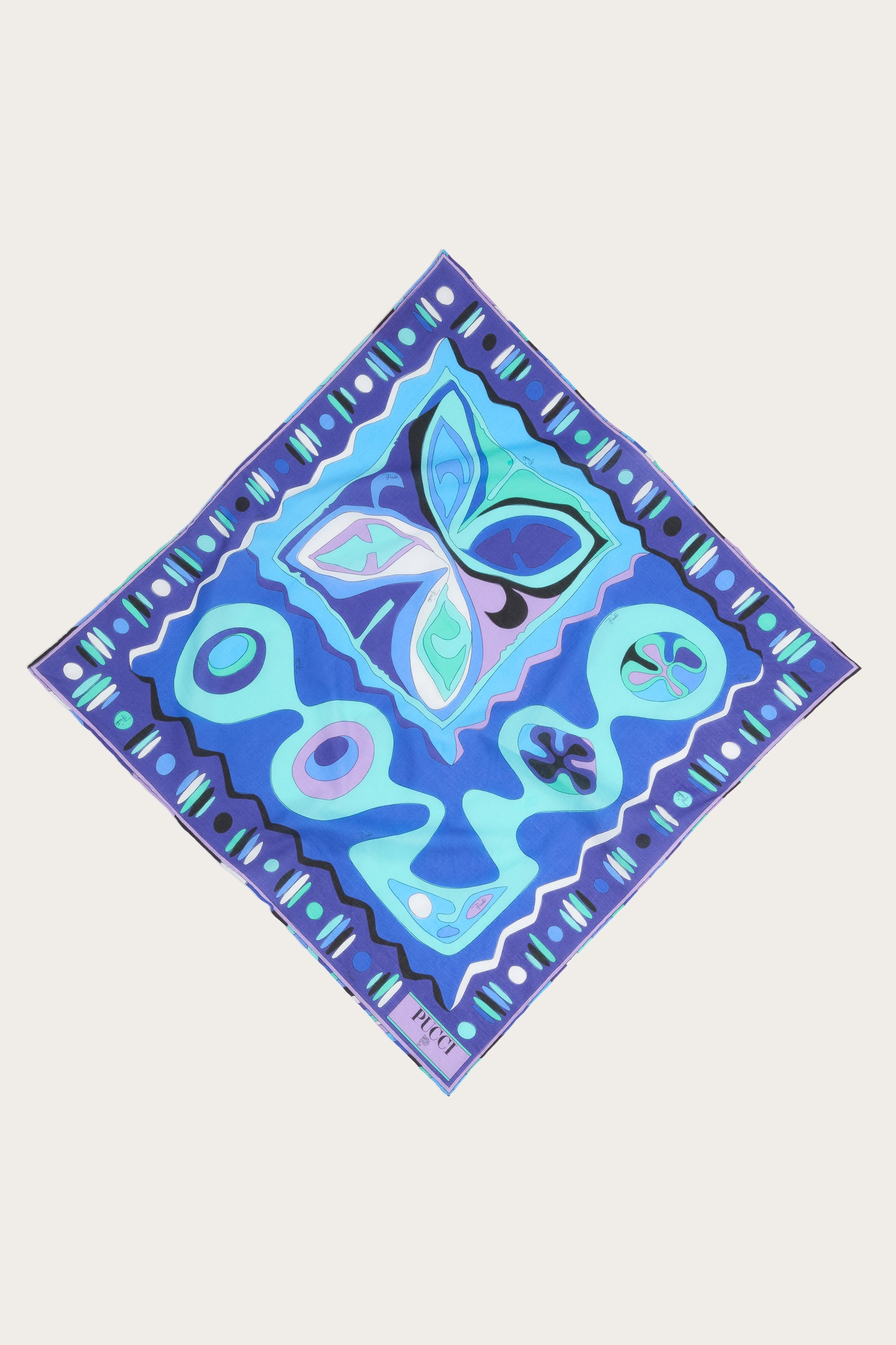 Emilio Pucci Silks carré coton turquoise bleu 52x52
