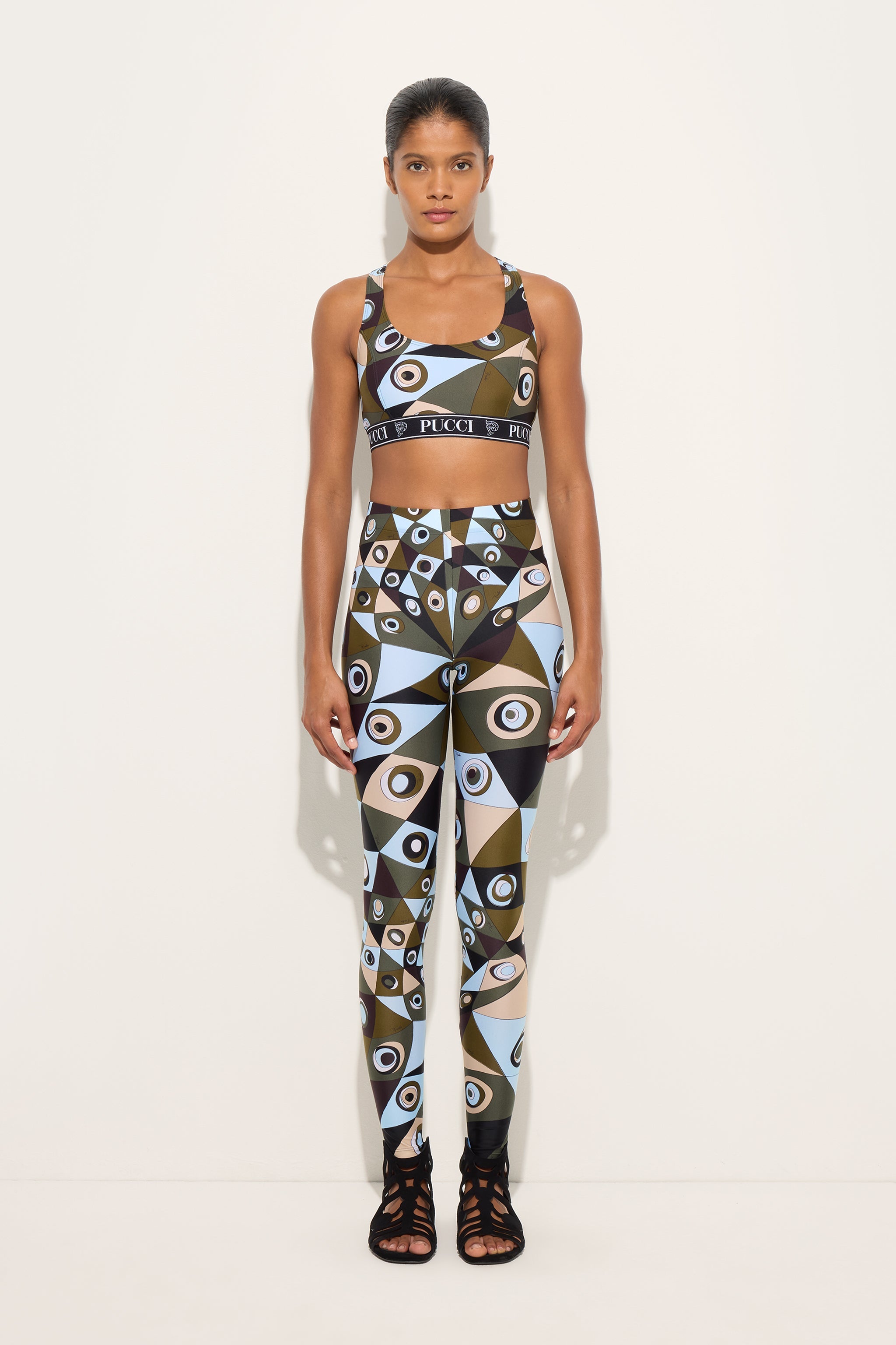 Emilio Pucci Occhi leggings kaki bleu taille S lycra