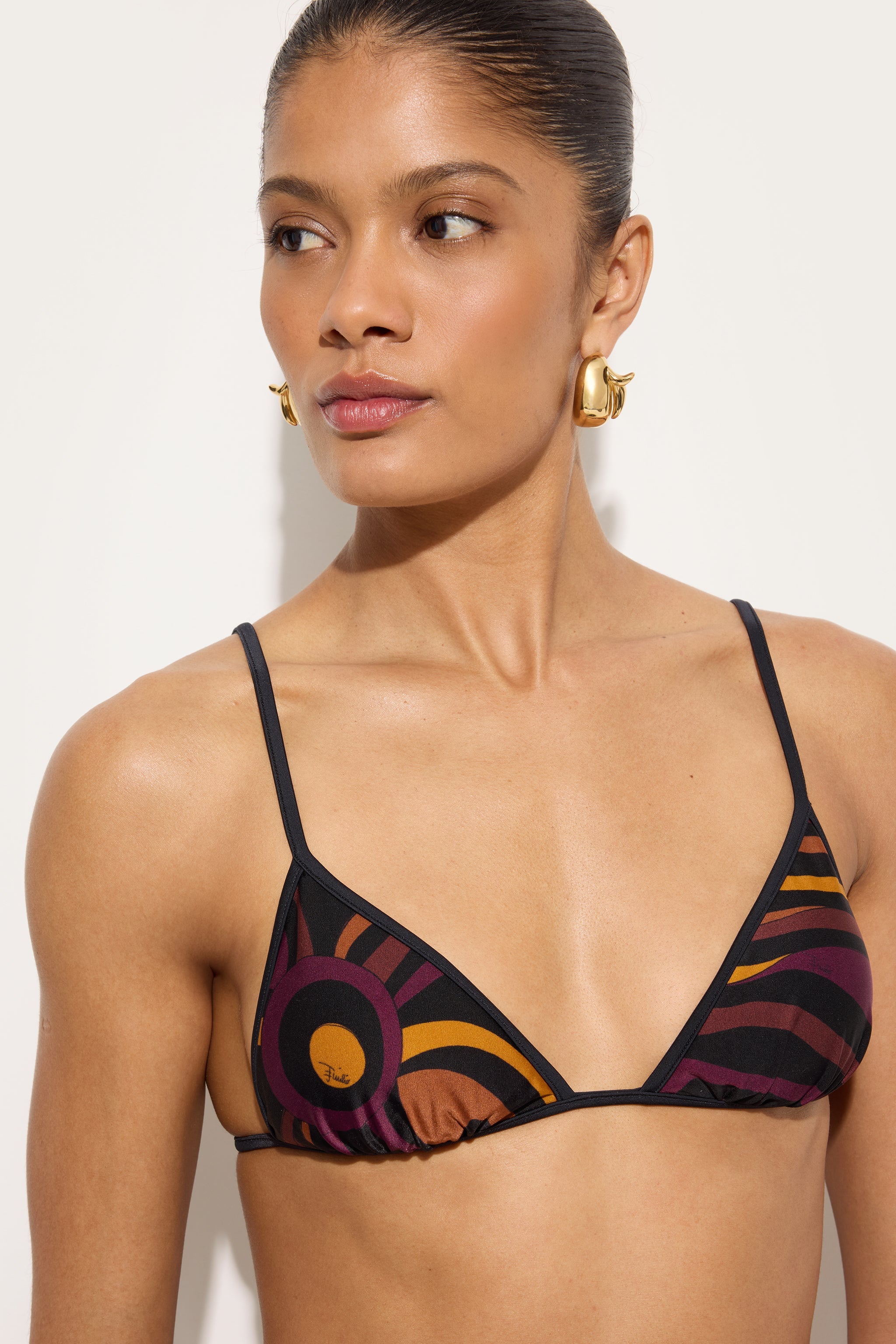 Emilio Pucci Bikini Haut Triangle Marmo Bordeaux Gold XS