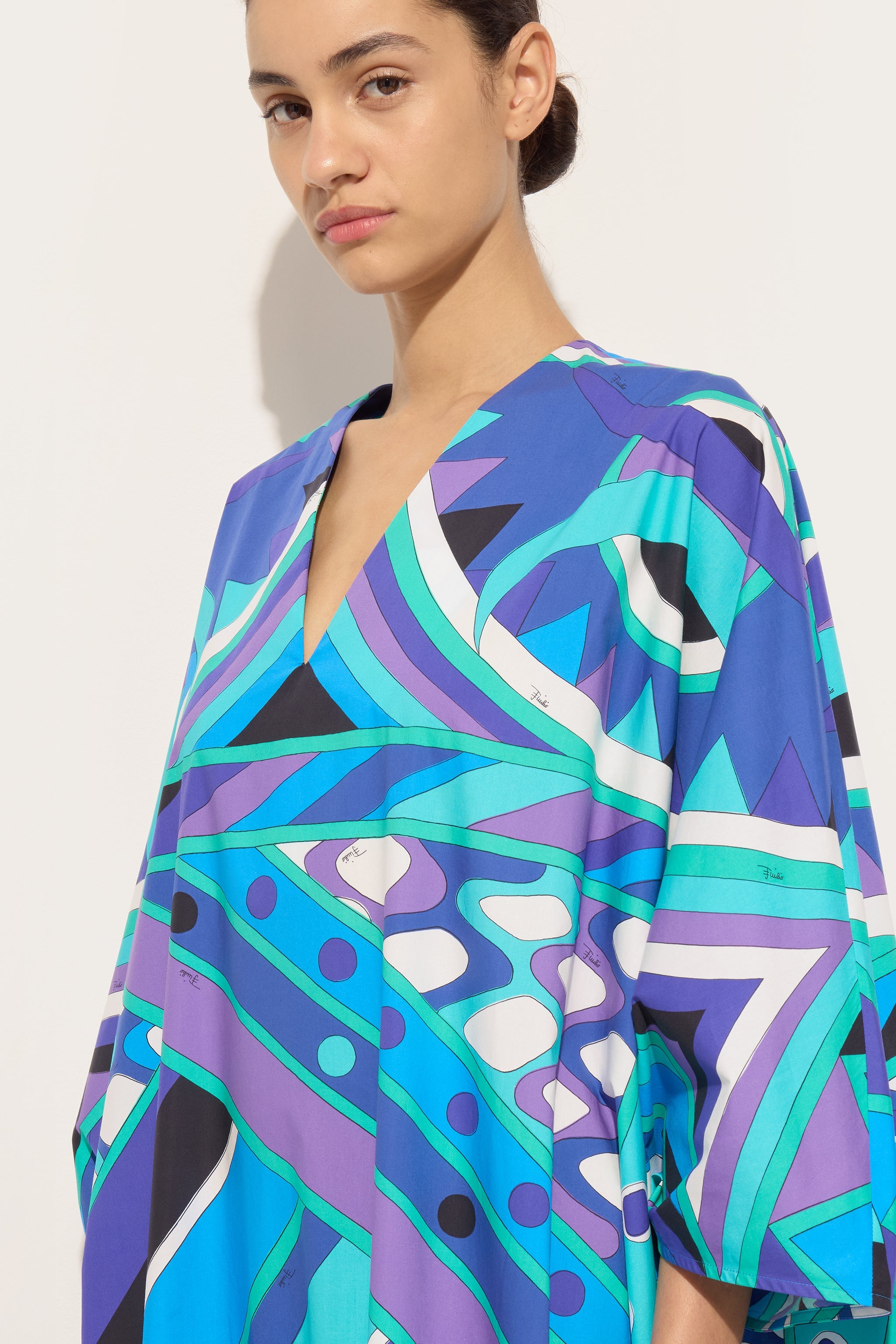Emilio Pucci Vivara caftan turquoise bleu coton