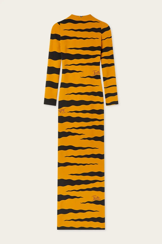 Emilio Pucci Robe Longue Fiamme Noir Or 38-48