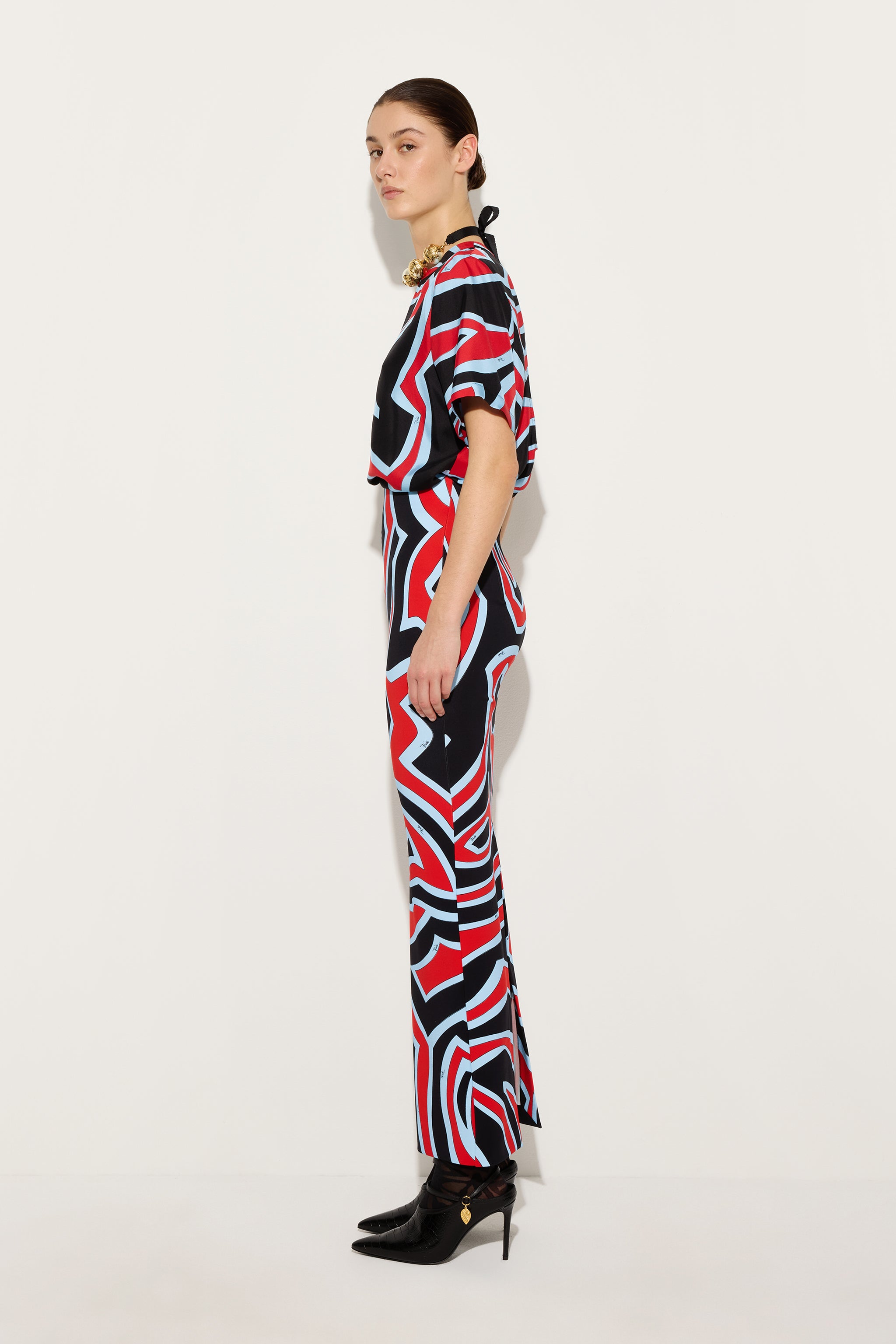 Emilio Pucci Labirinto top soie rouge bleu