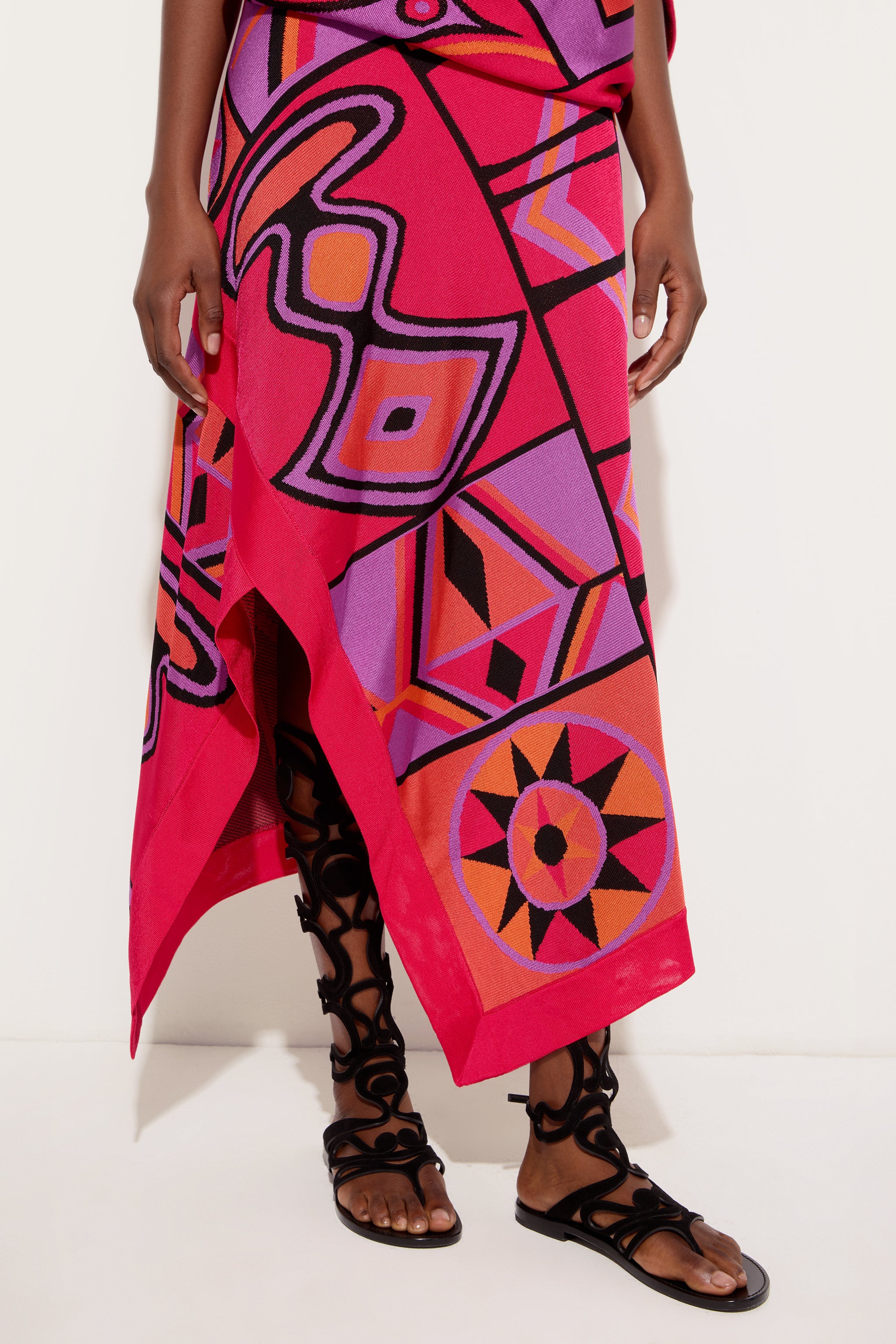 Emilio Pucci Jupe Asymétrique Jacquard Fuchsia Noir S