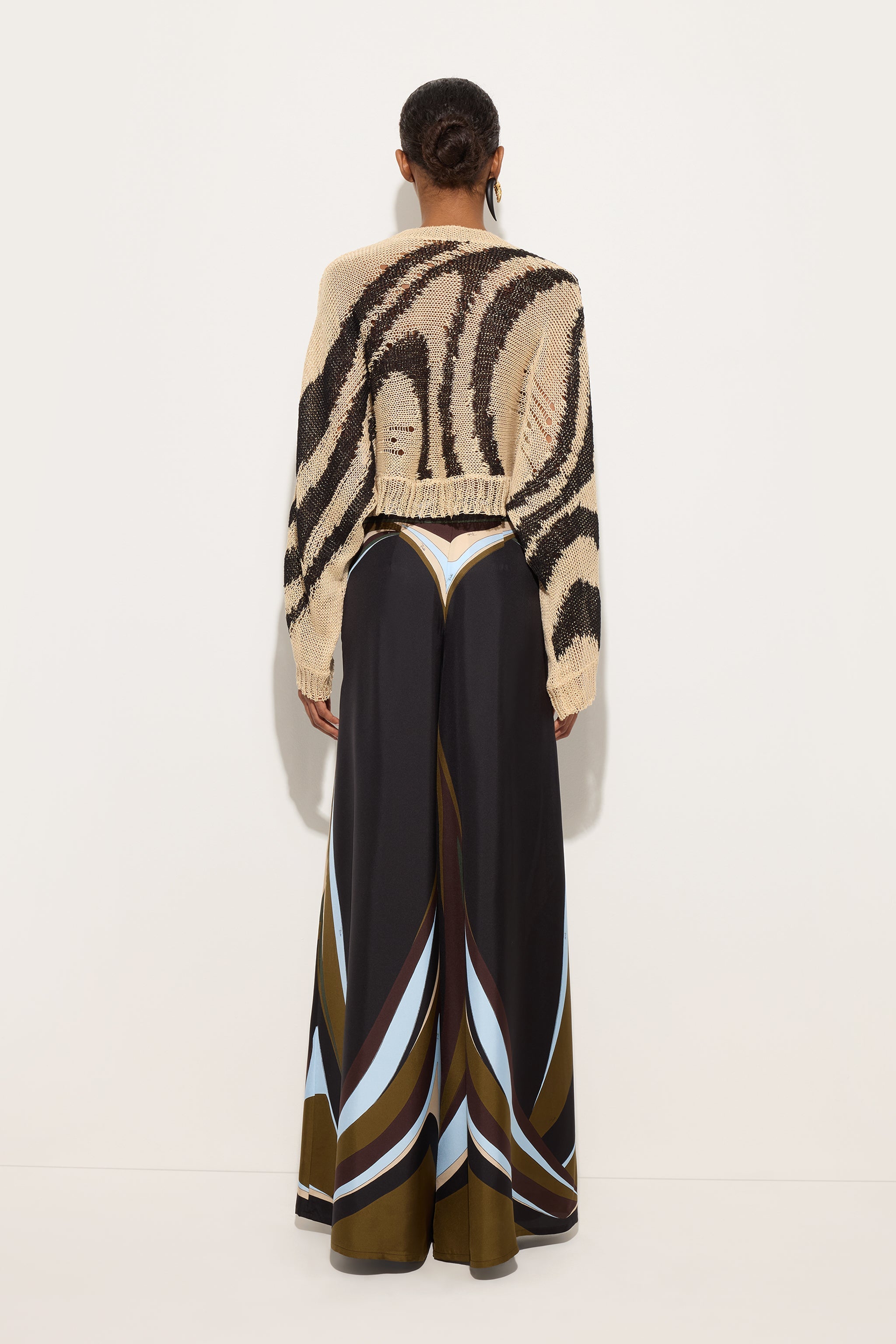 Emilio Pucci Pantalon palazzo Fari kaki bleu soie 38