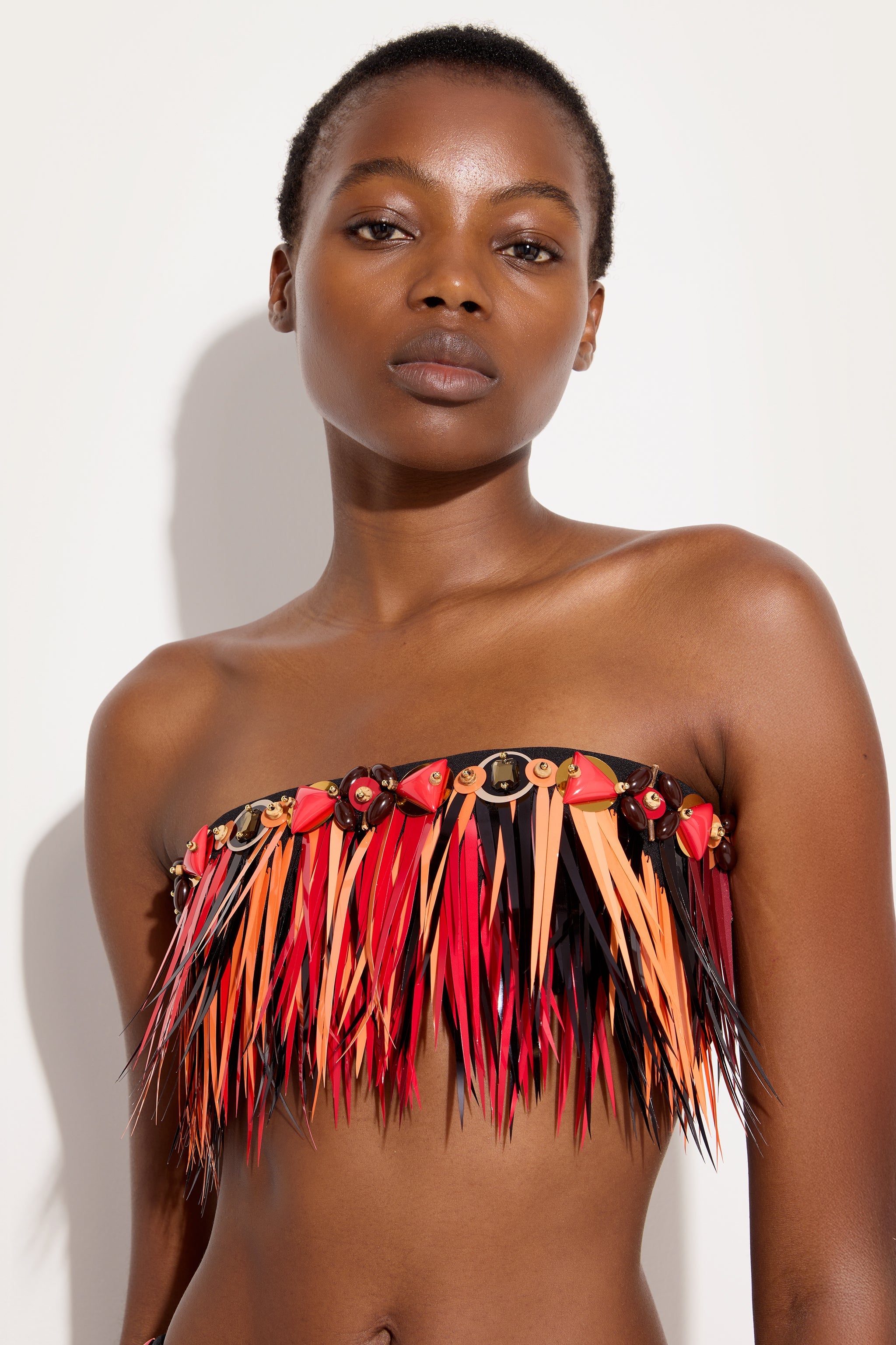 Emilio Pucci top bandeau brodé noir paillettes cady