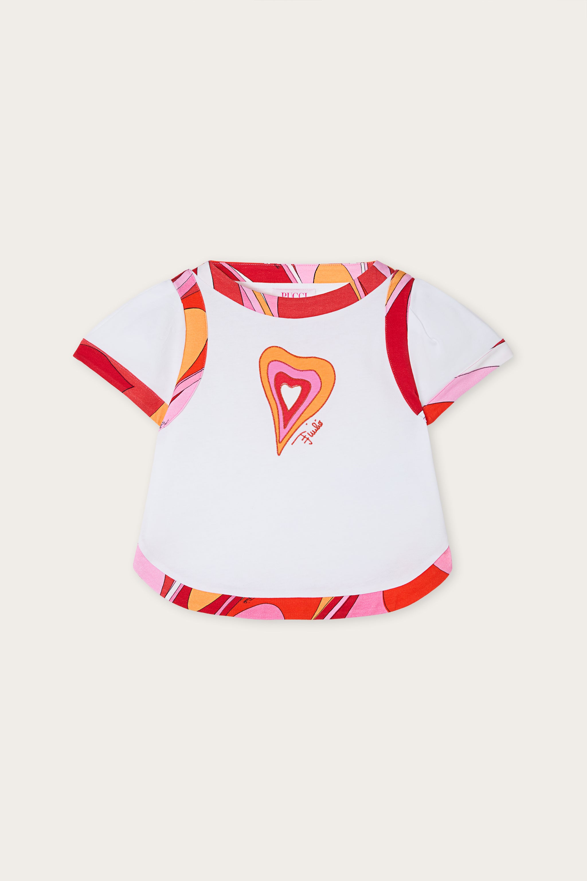 Emilio Pucci T-shirt enfant blanc coton bio cœur brodé