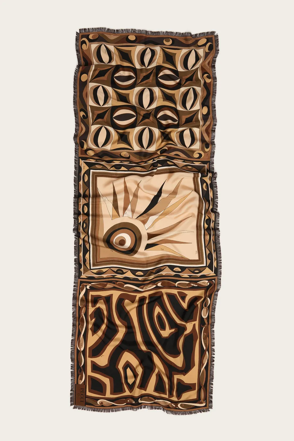 Emilio Pucci SILKS stola sfrangiata foulard soie noir or