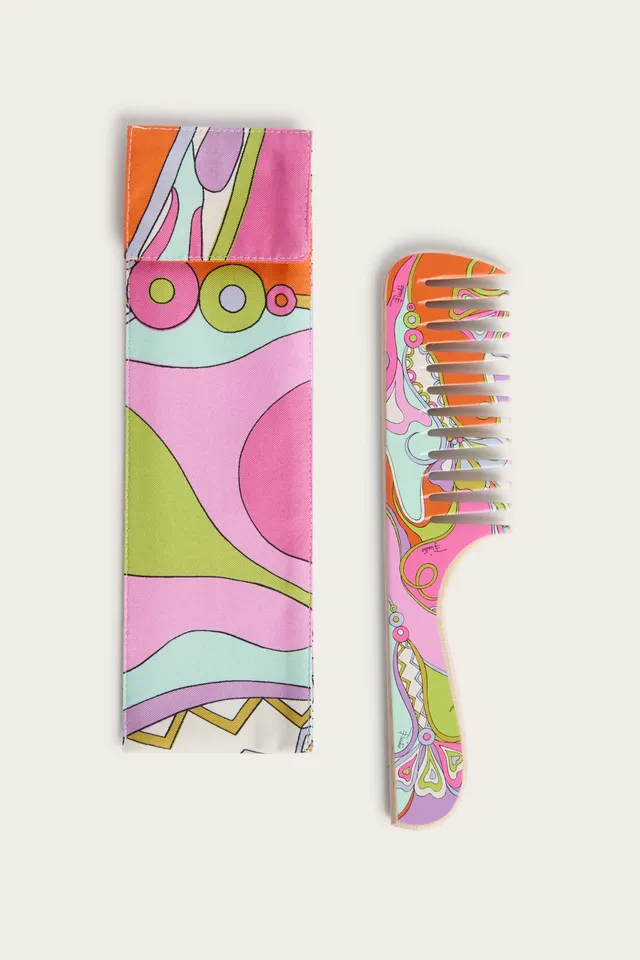 Emilio Pucci Beauty peigne bois hêtre pochette soie