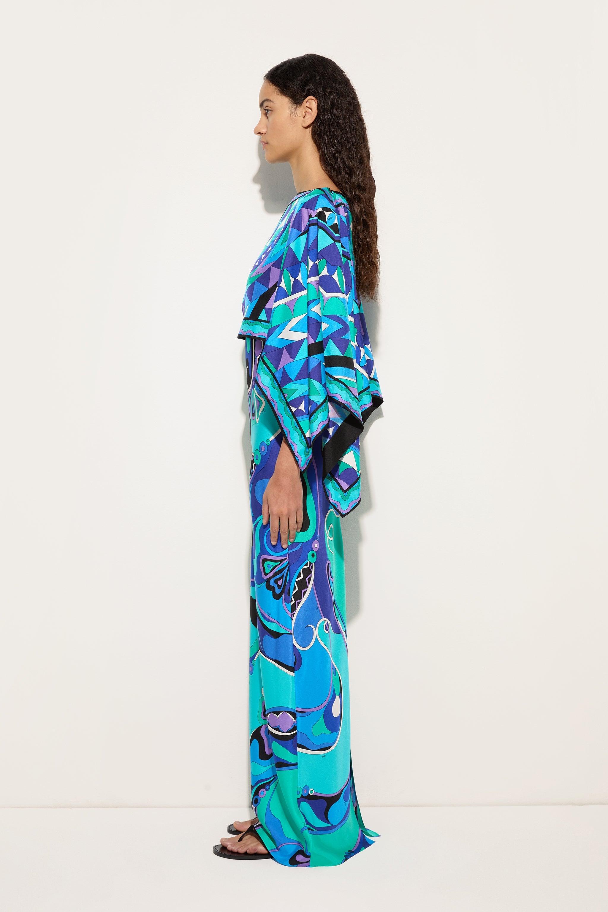 Emilio Pucci Orchidee robe soie turquoise bleu