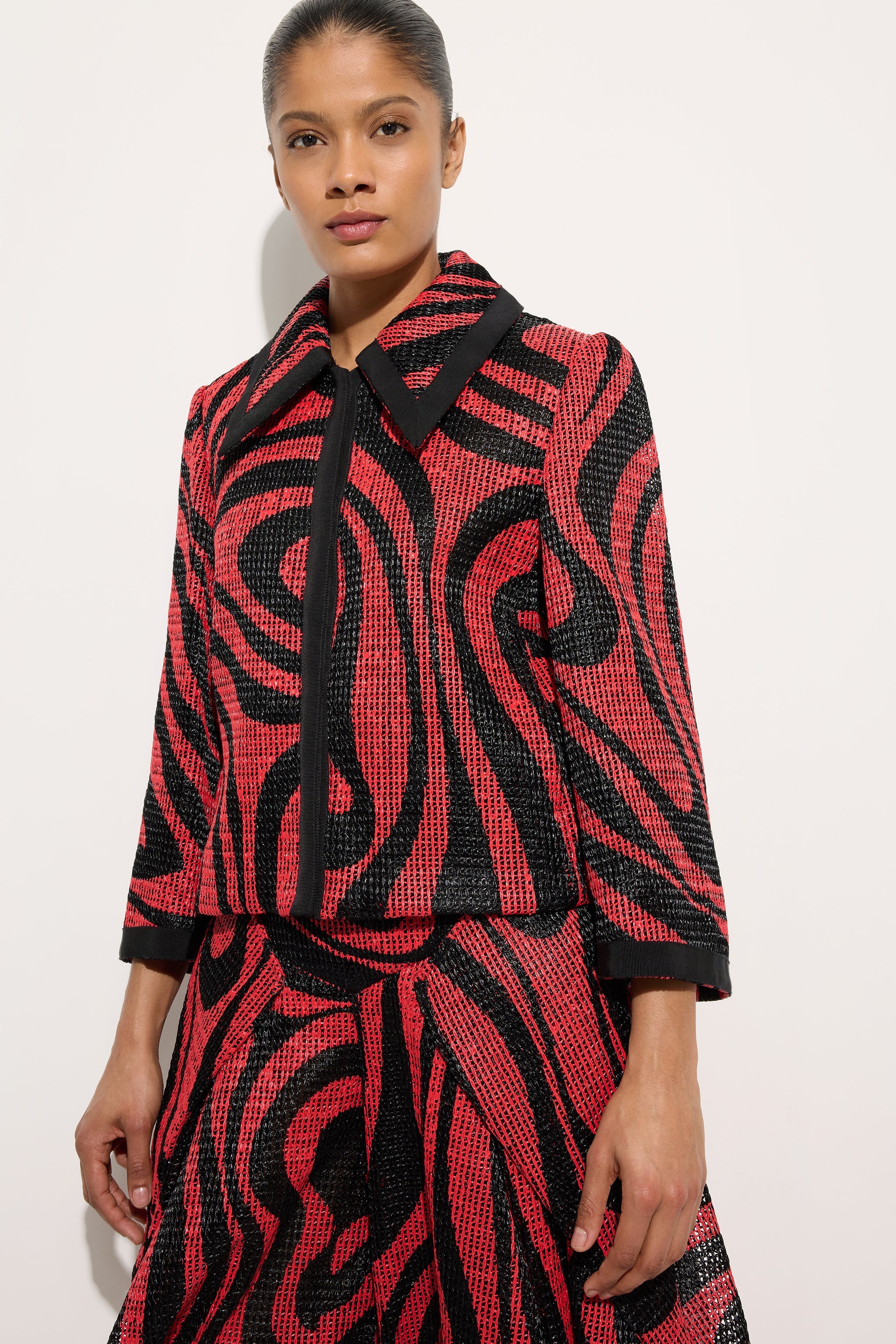 Emilio Pucci Caban Raffia Stampata veste noir corail viscose
