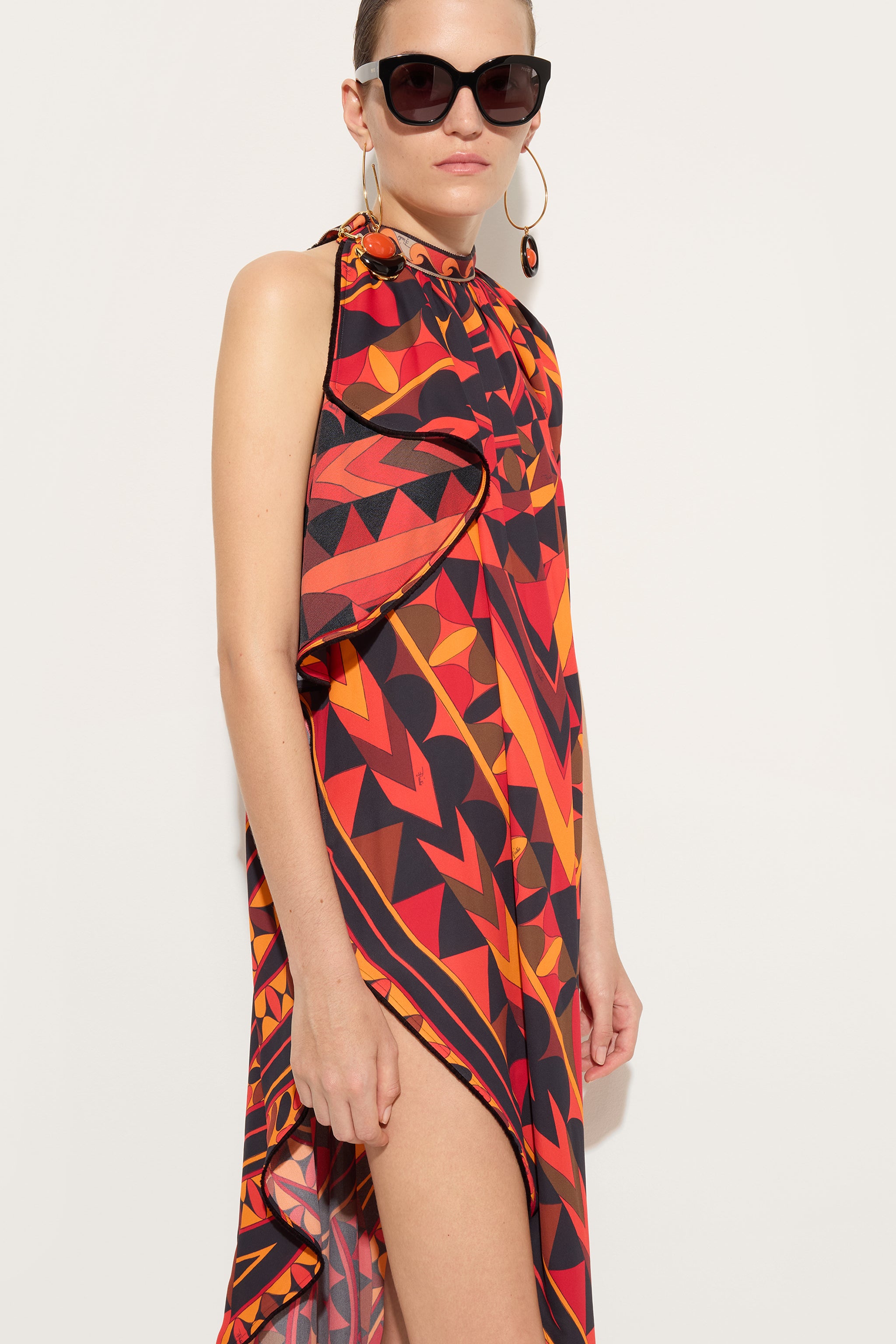 Emilio Pucci Manuba robe orange noir soie fente