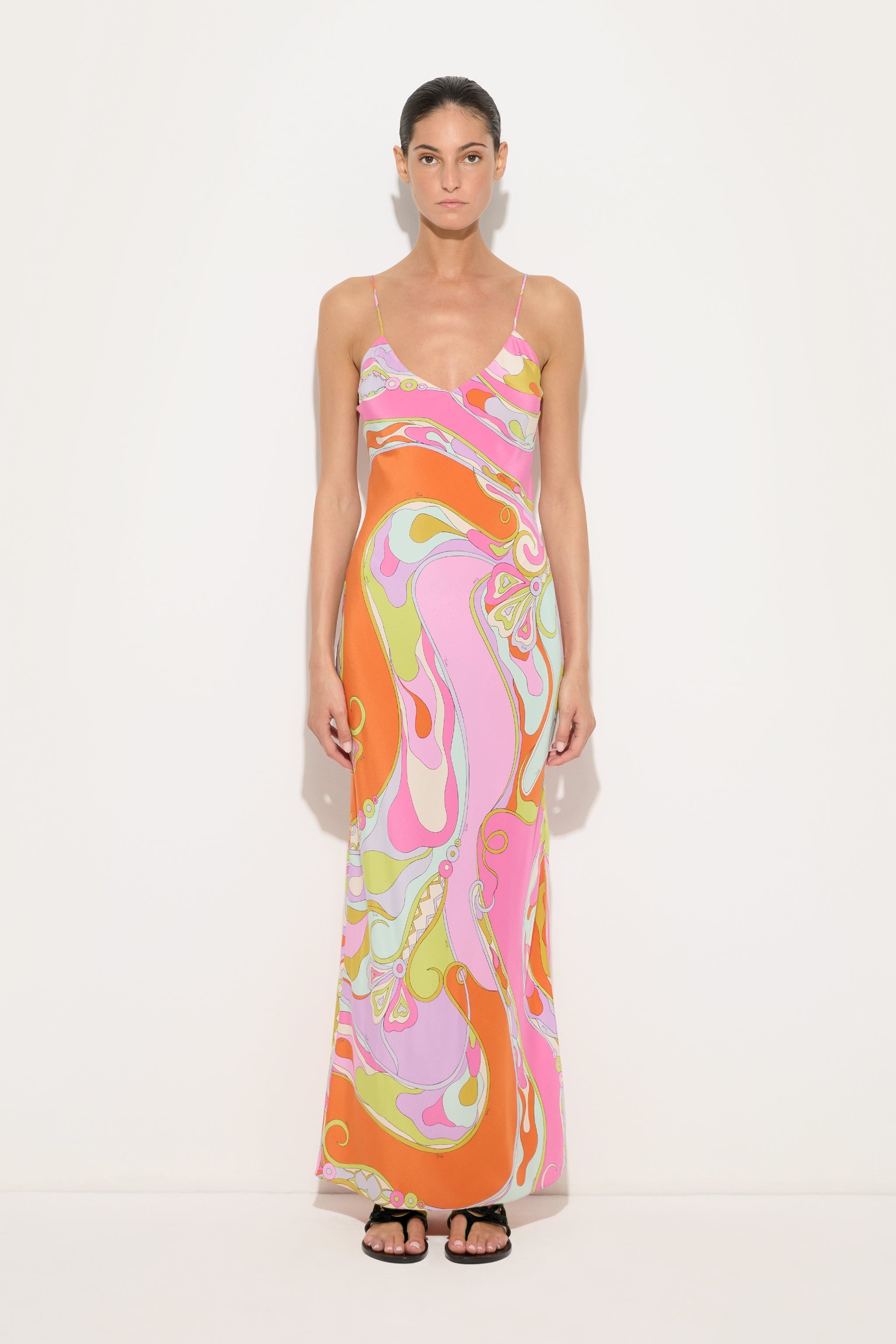 Emilio Pucci Orchidee Robe longue soie multicolore 38