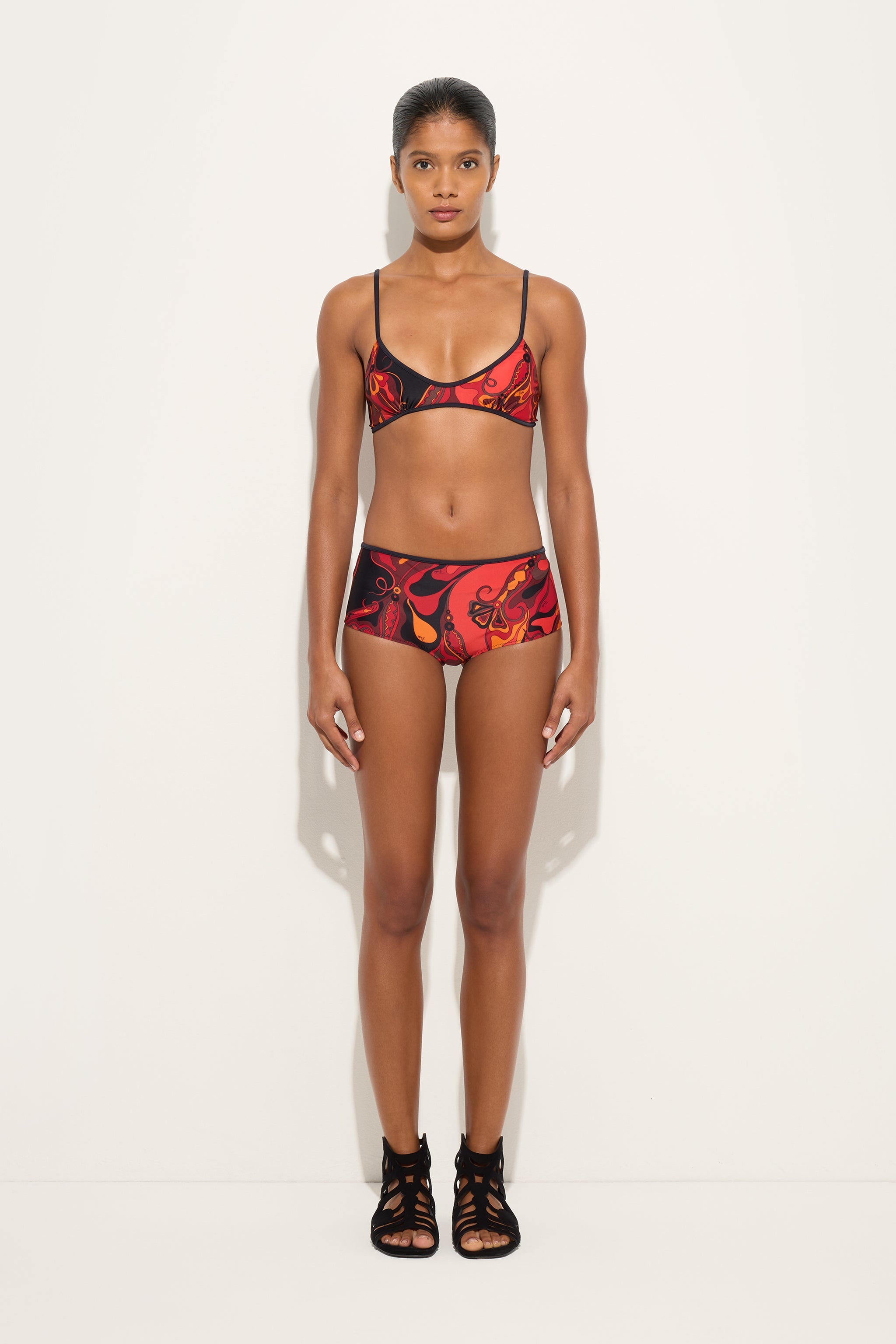 Emilio Pucci Orchidee bas bikini orange noir lycra XS