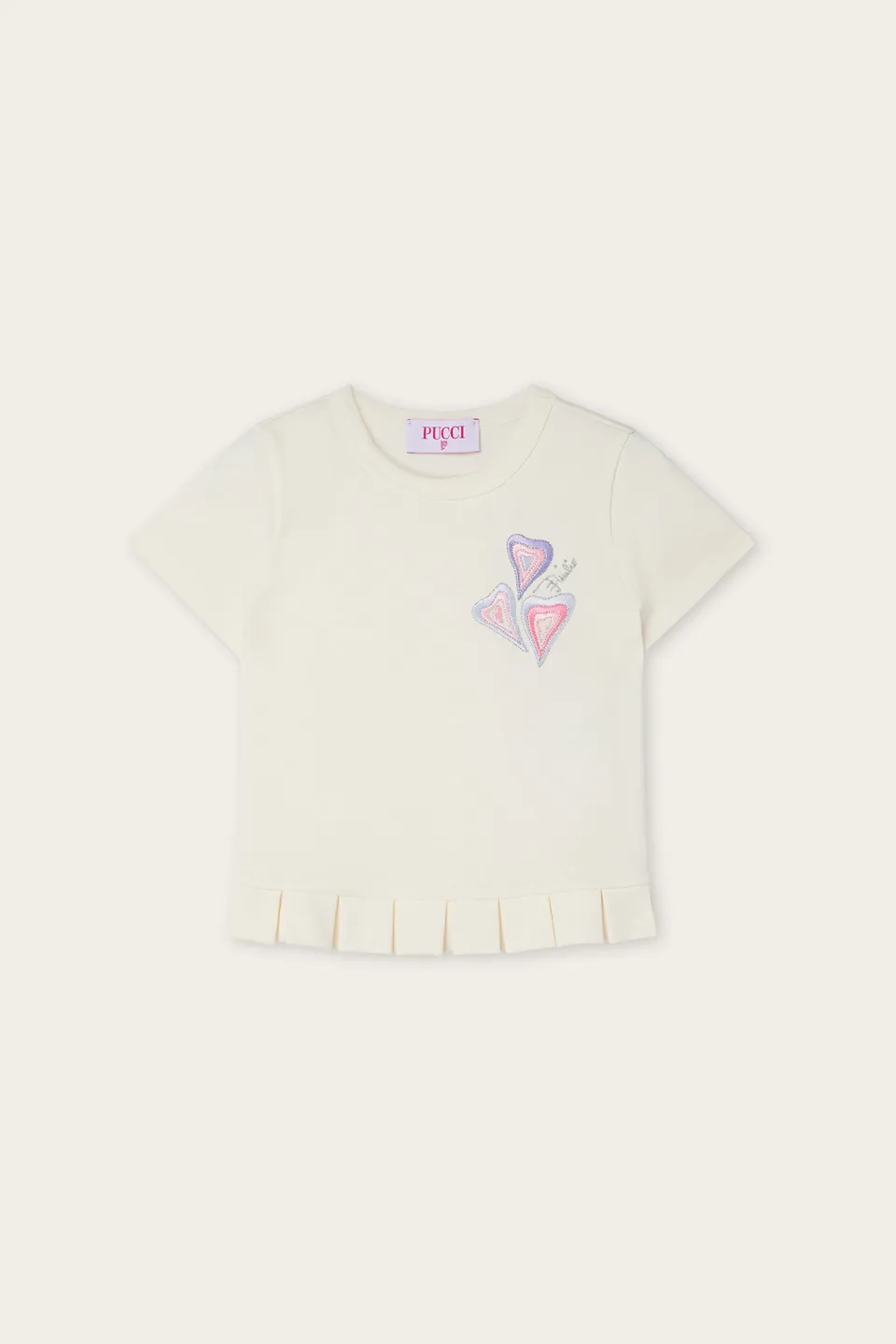 Emilio Pucci T-shirt fille ivoire broderie coeurs coton bio