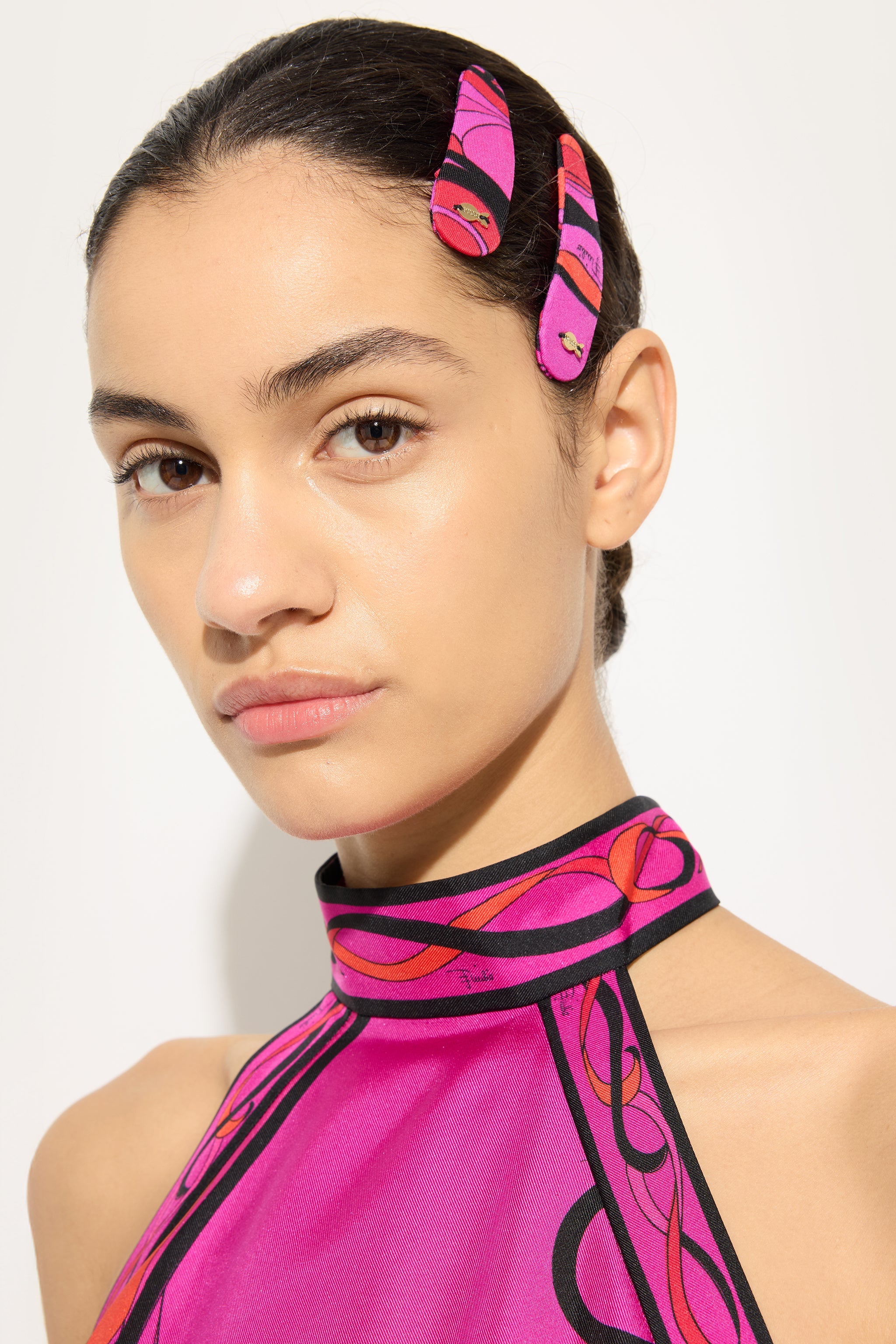 Emilio Pucci Barrettes cheveux fuchsia/noir lot 2