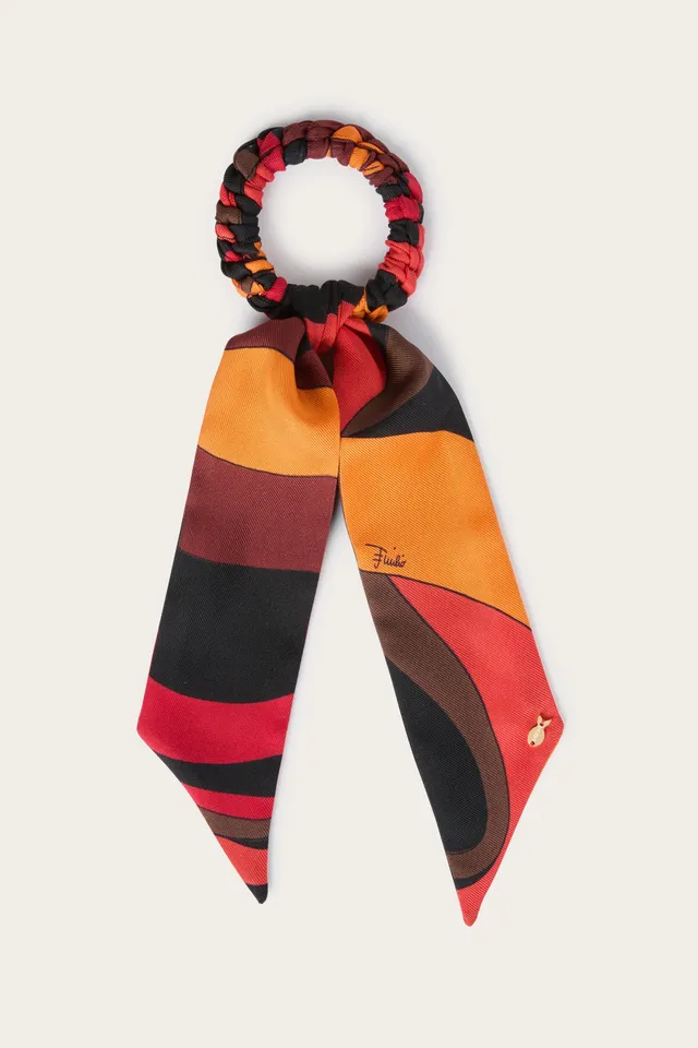 Emilio Pucci Elastico chouchou soie orange noir taille unique