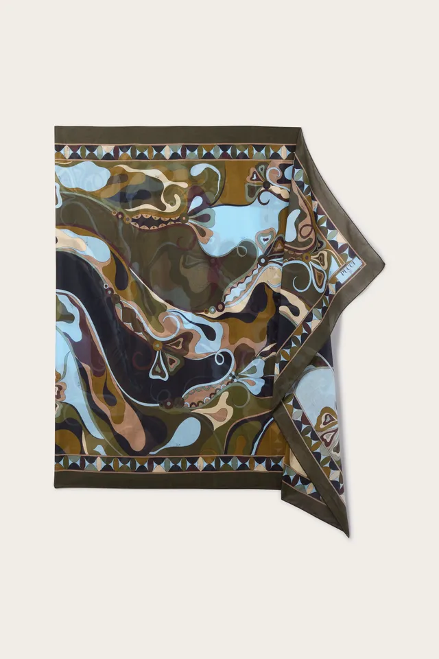 Emilio Pucci Sarong Orchidee pareo kaki bleu coton