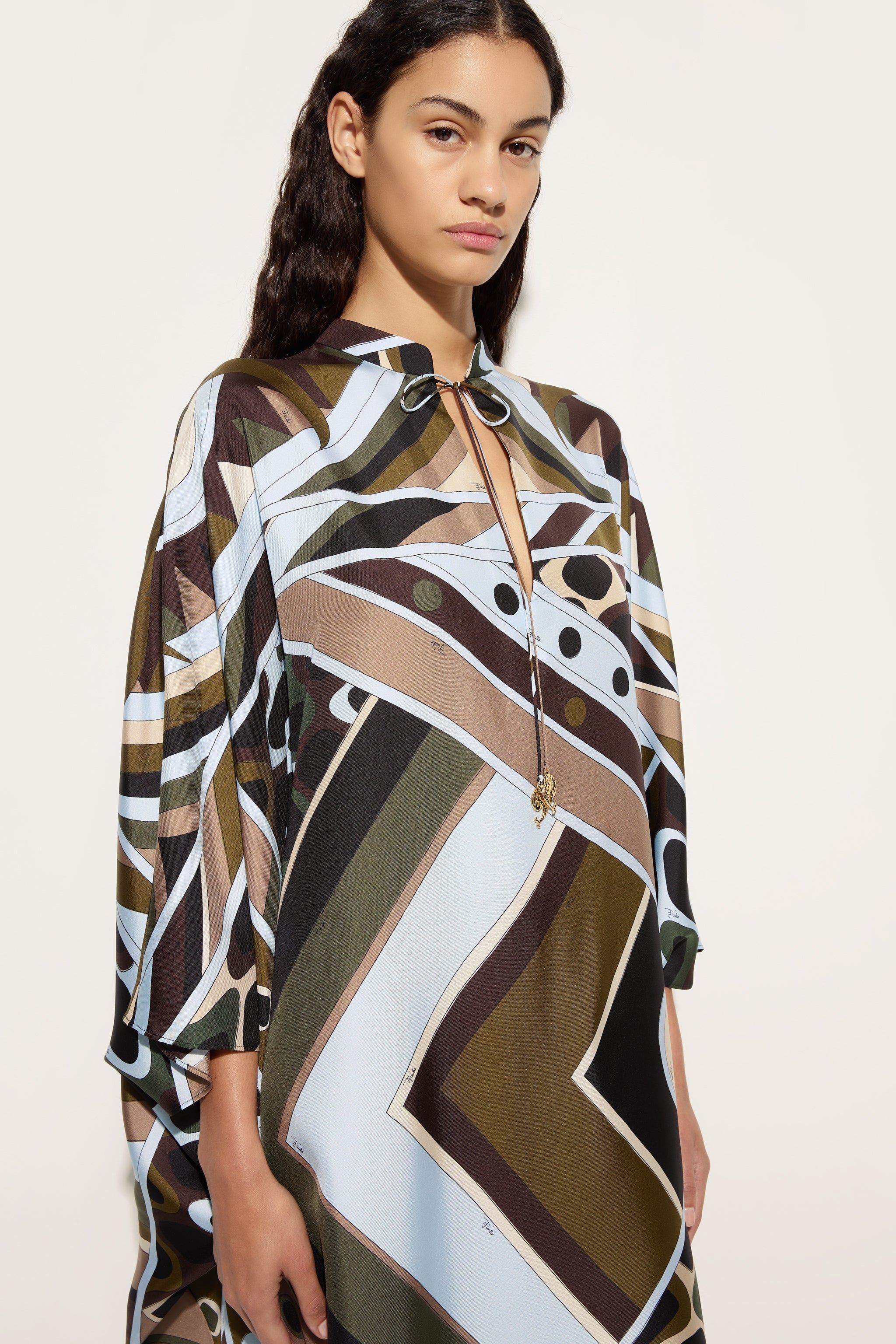 Emilio Pucci Kaftans Caftano Vivara caftan kaki bleu 100% soie