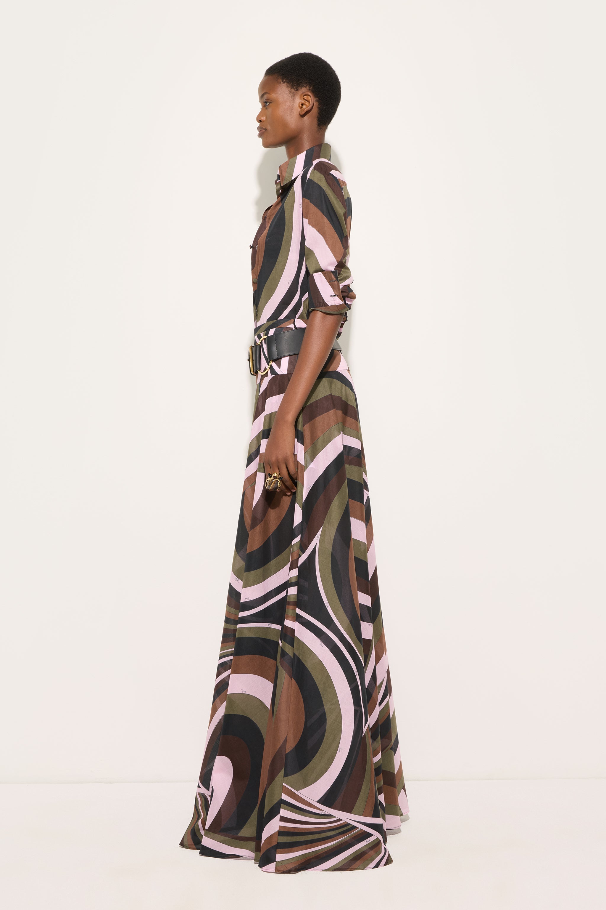 Emilio Pucci jupe mousseline coton Iride kaki rose