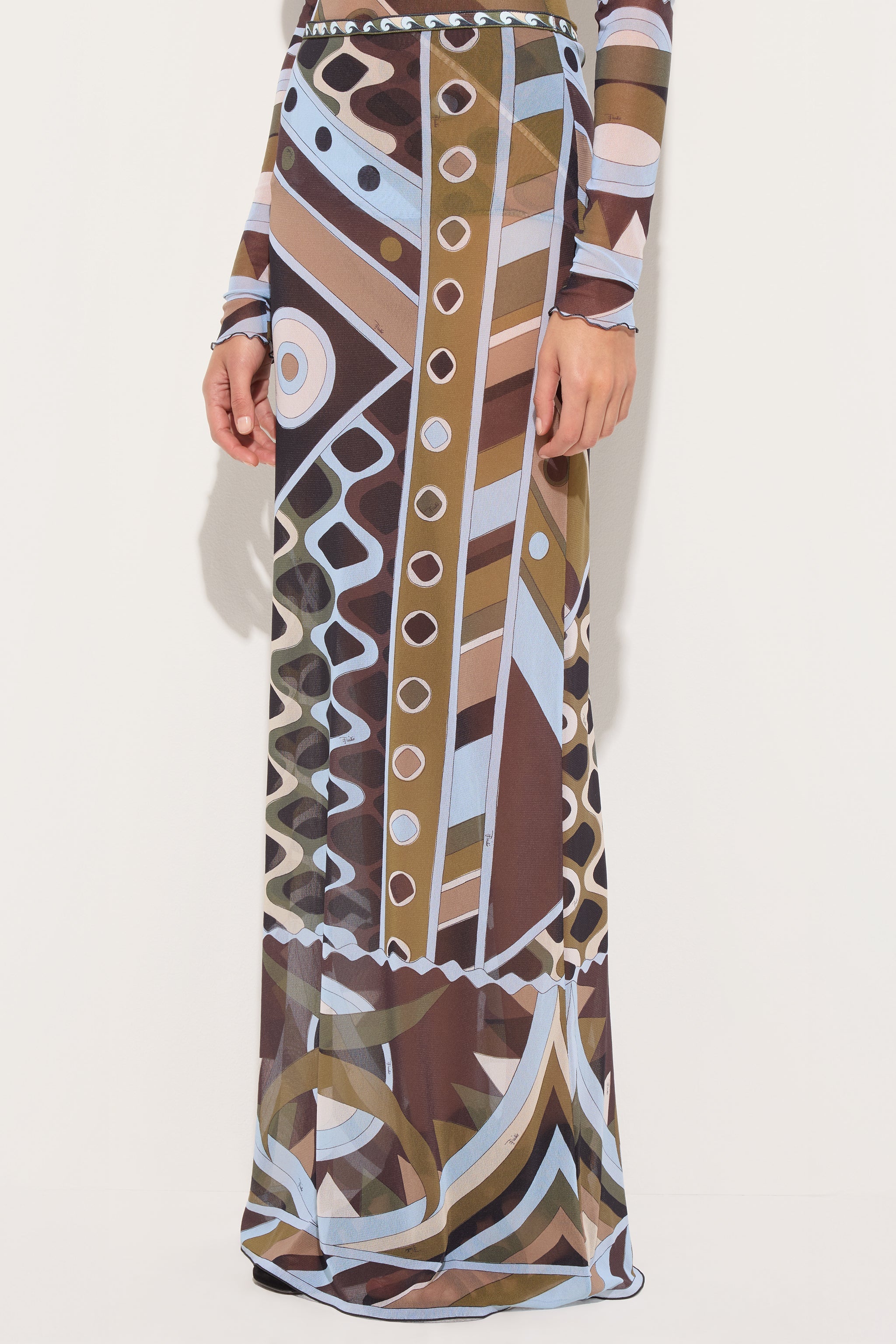 Emilio Pucci Skirts jupe longue tulle kaki bleu 38 Vivara