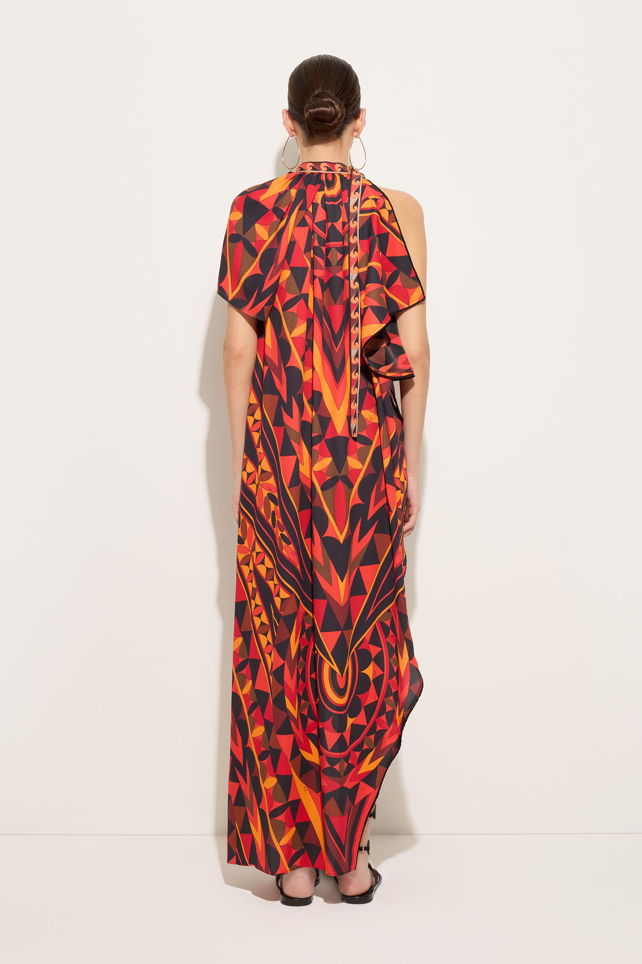 Emilio Pucci Manuba robe orange noir soie fente