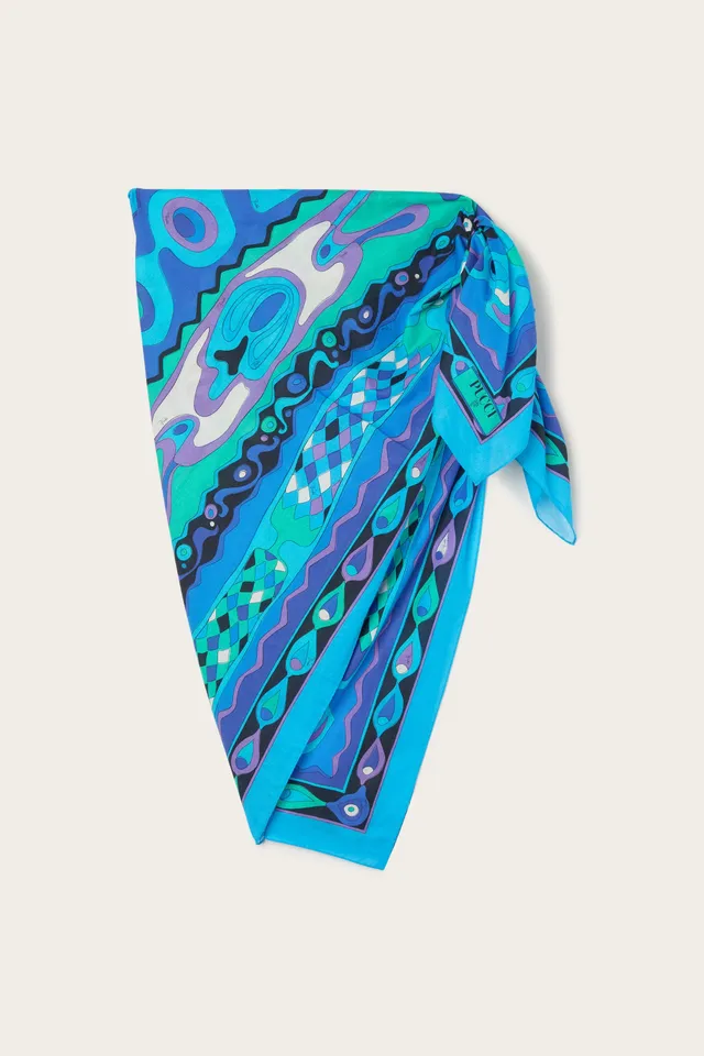 Emilio Pucci Pareo Angoli pareo coton turquoise bleu