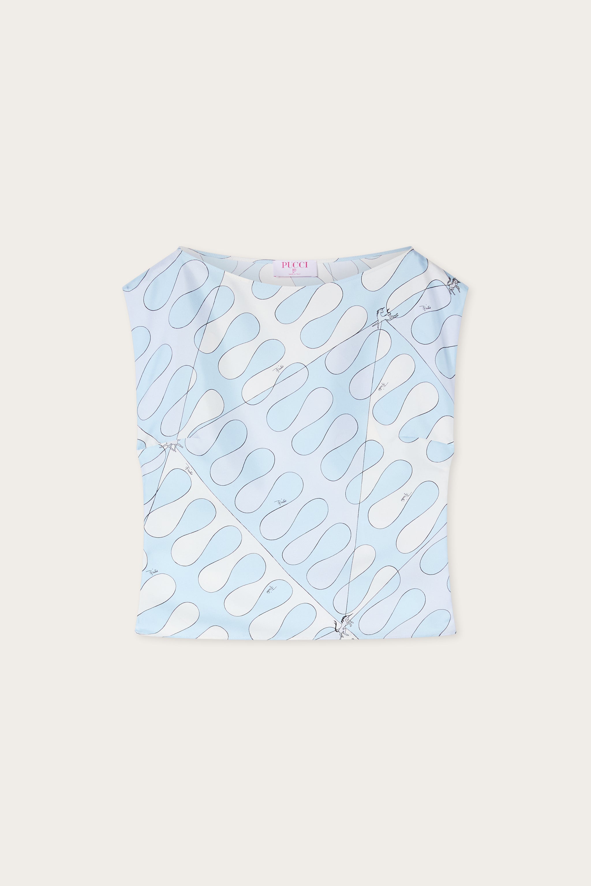 Emilio Pucci Leocorno top en soie bleu clair