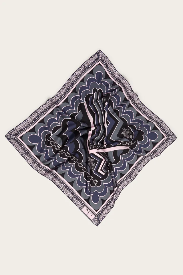 Emilio Pucci Istrice foulard soie noir rose 90x90