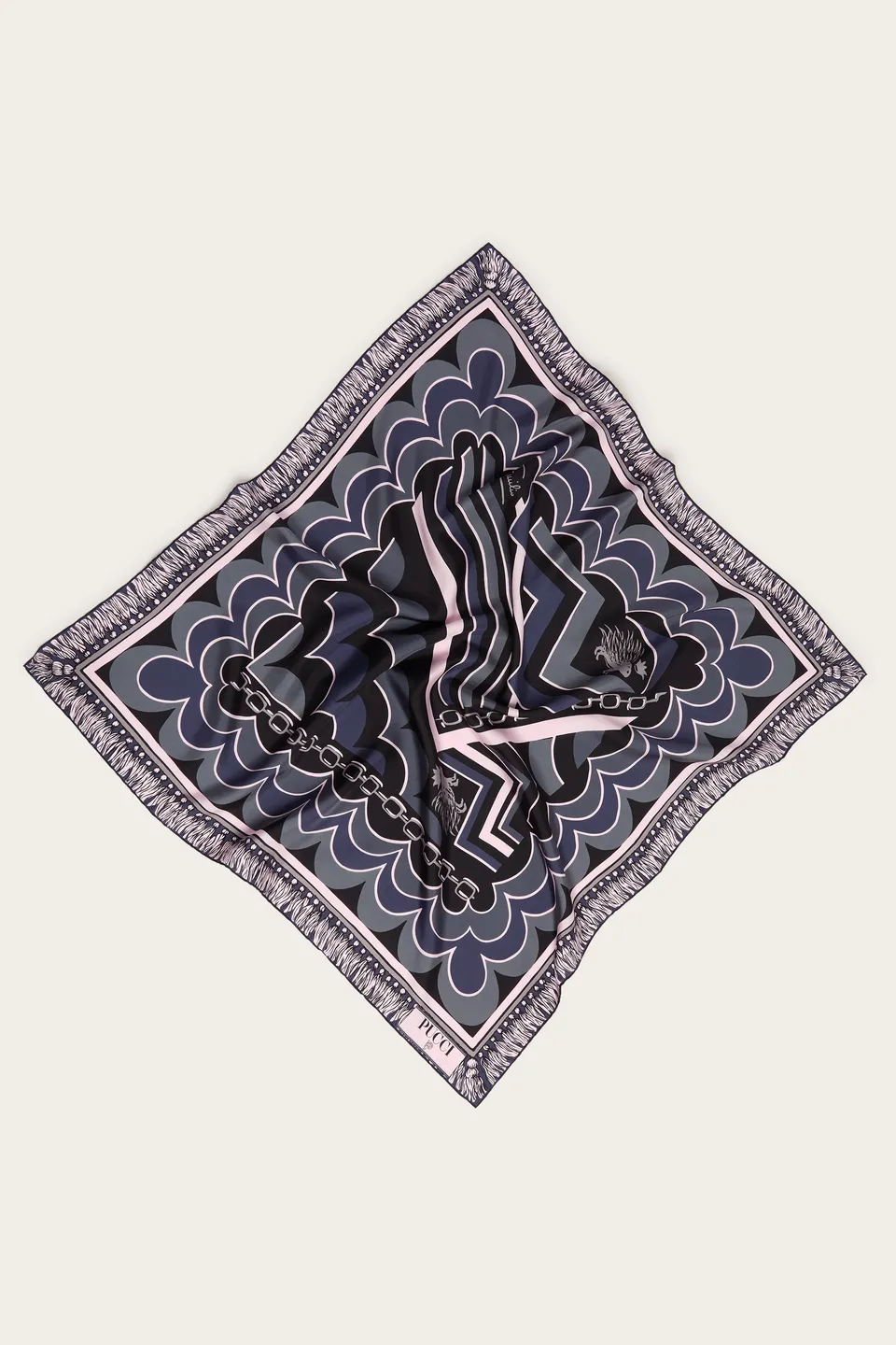 Emilio Pucci Istrice foulard soie noir rose 90x90