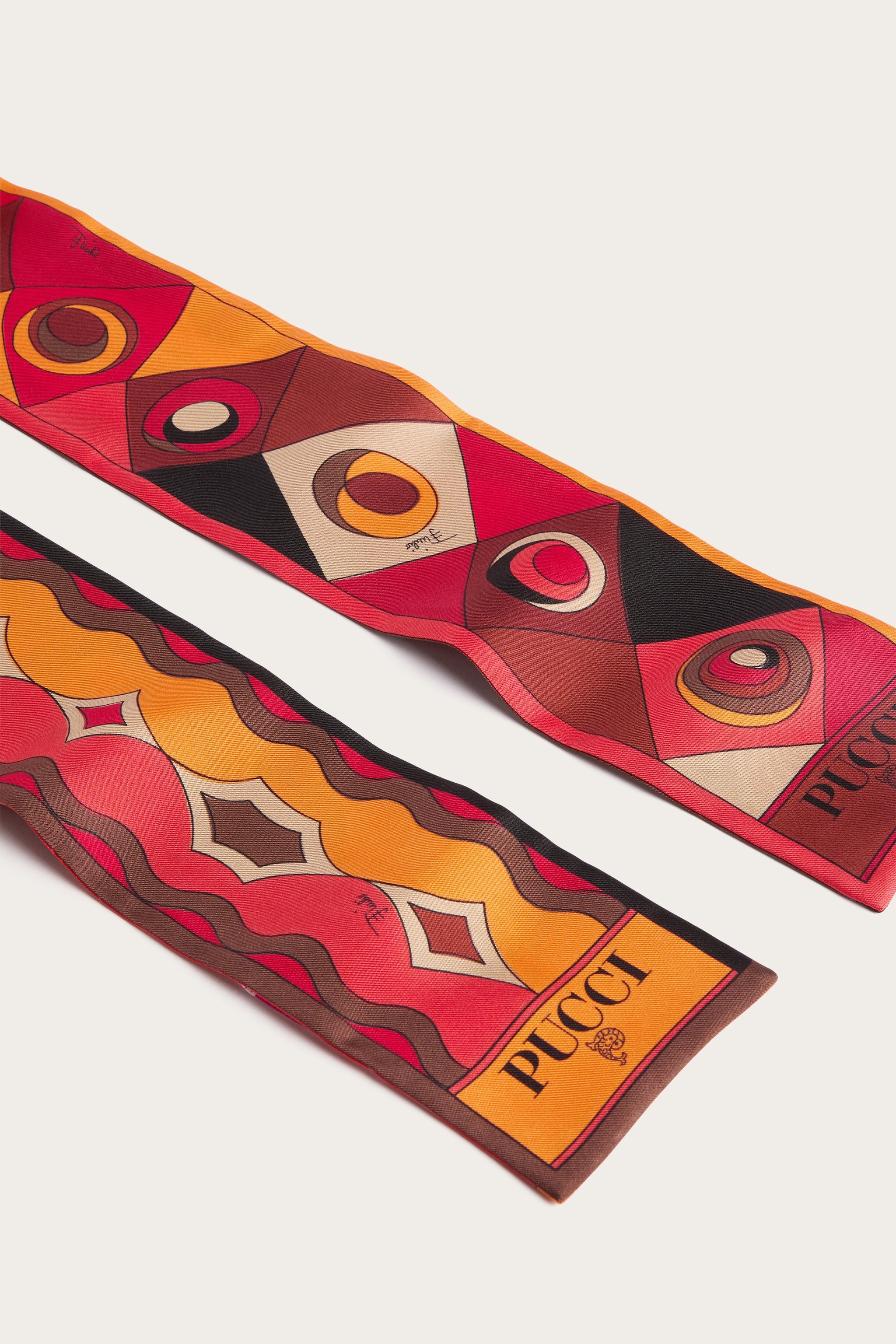 Emilio Pucci Mix foulard soie orange noir 8x160 cm