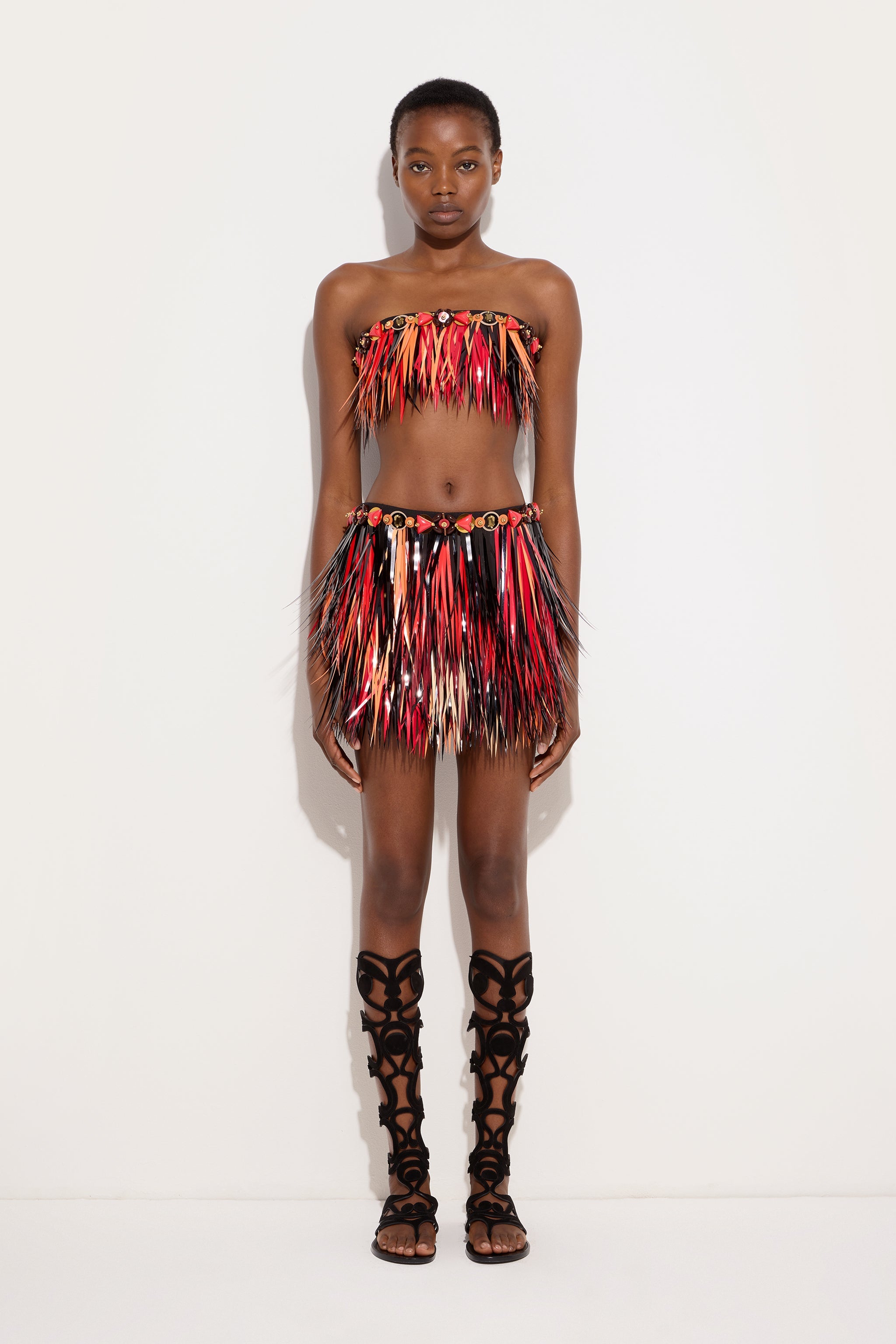 Emilio Pucci top bandeau brodé noir paillettes cady