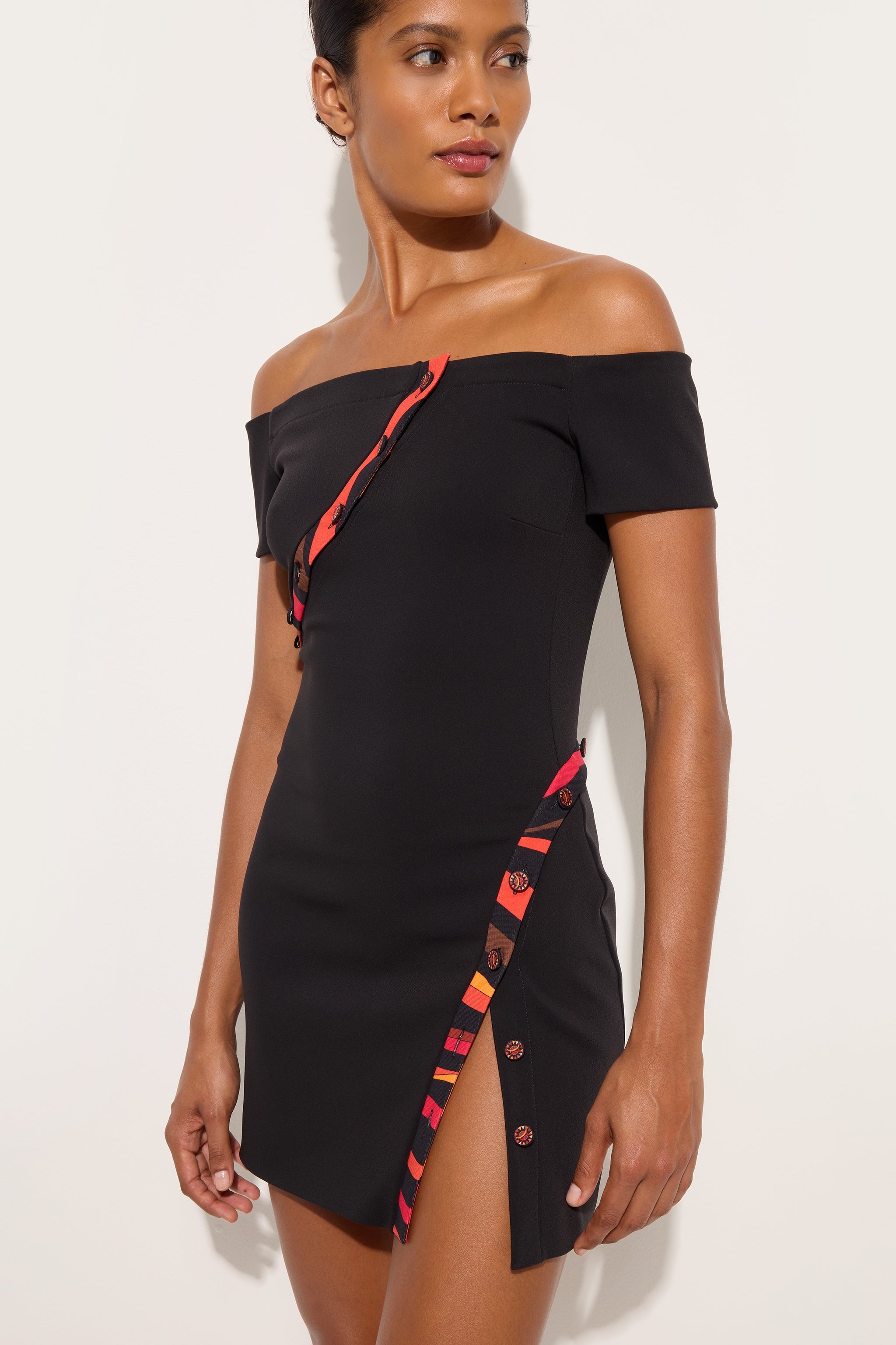 Emilio Pucci Abito robe noire cady epaules denudees