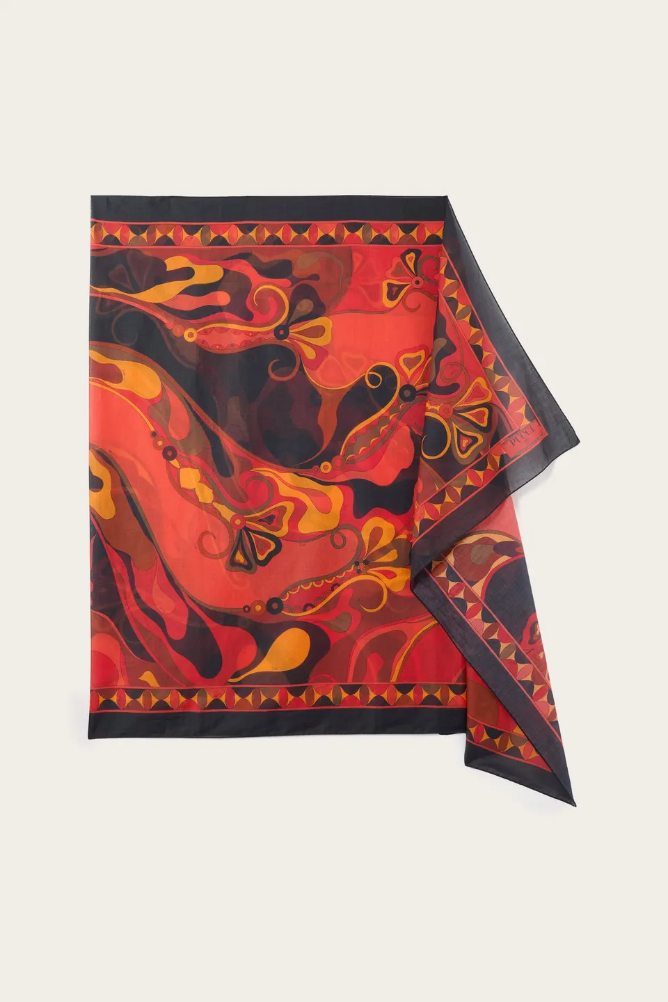 Emilio Pucci Pareo coton orange noir 90x180 Orchidee
