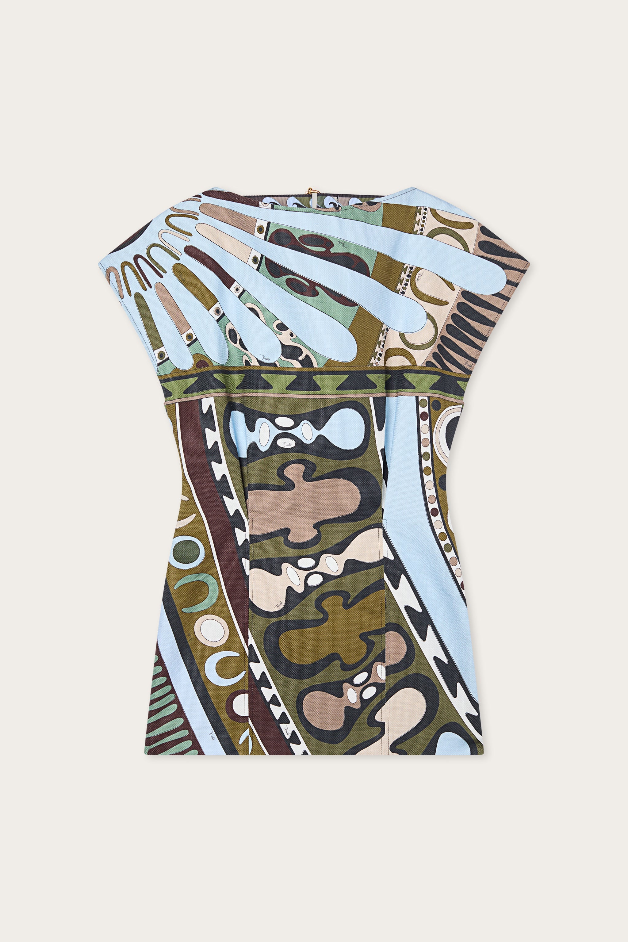 Emilio Pucci Robe Panama Coton Lin Kaki Blue Soleil