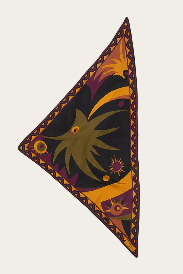 Emilio Pucci Silks Triangolo foulard soie bordeaux or 100x100