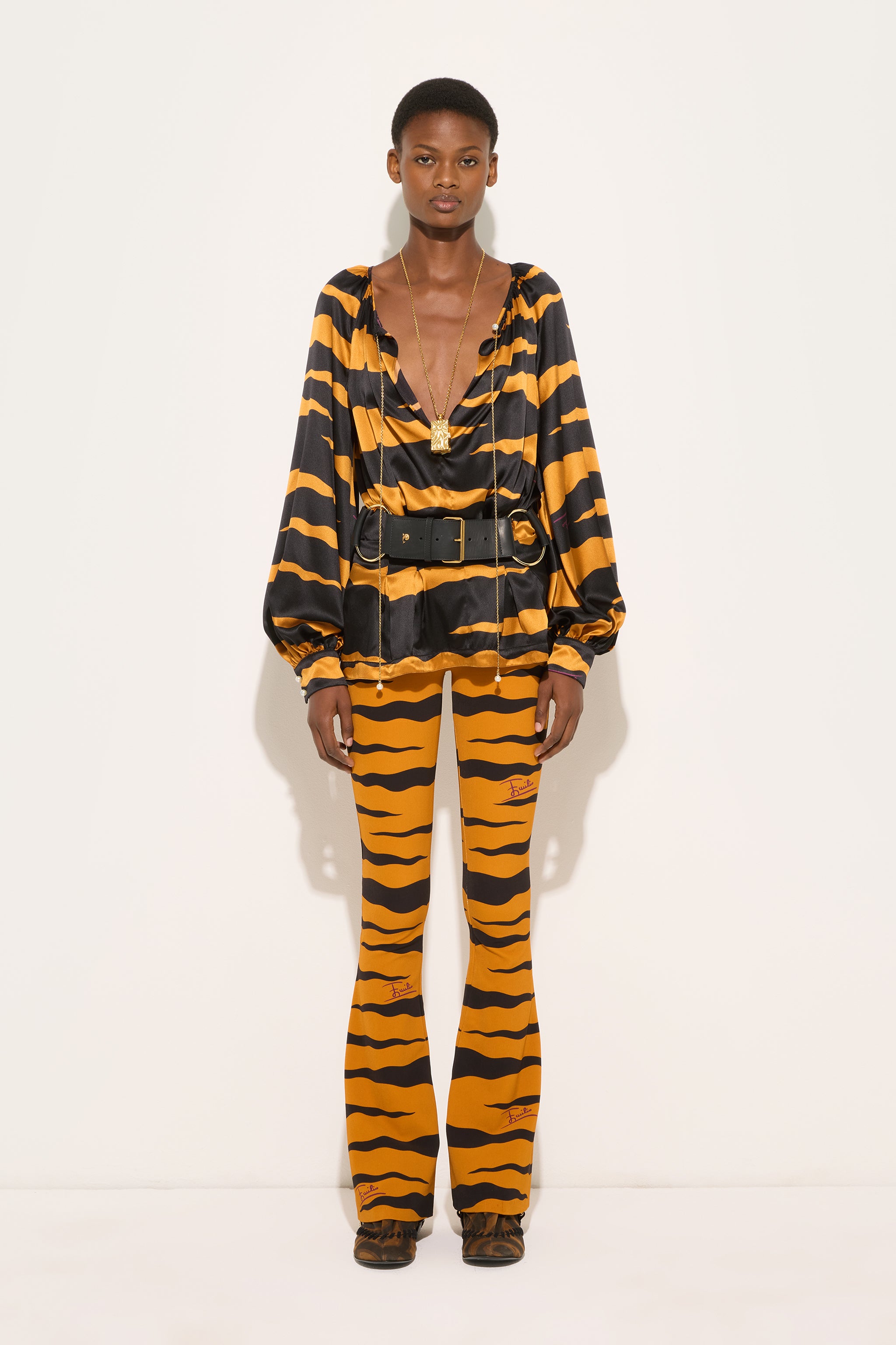 Emilio Pucci Fiamme pantalon bootcut noir or polyamide