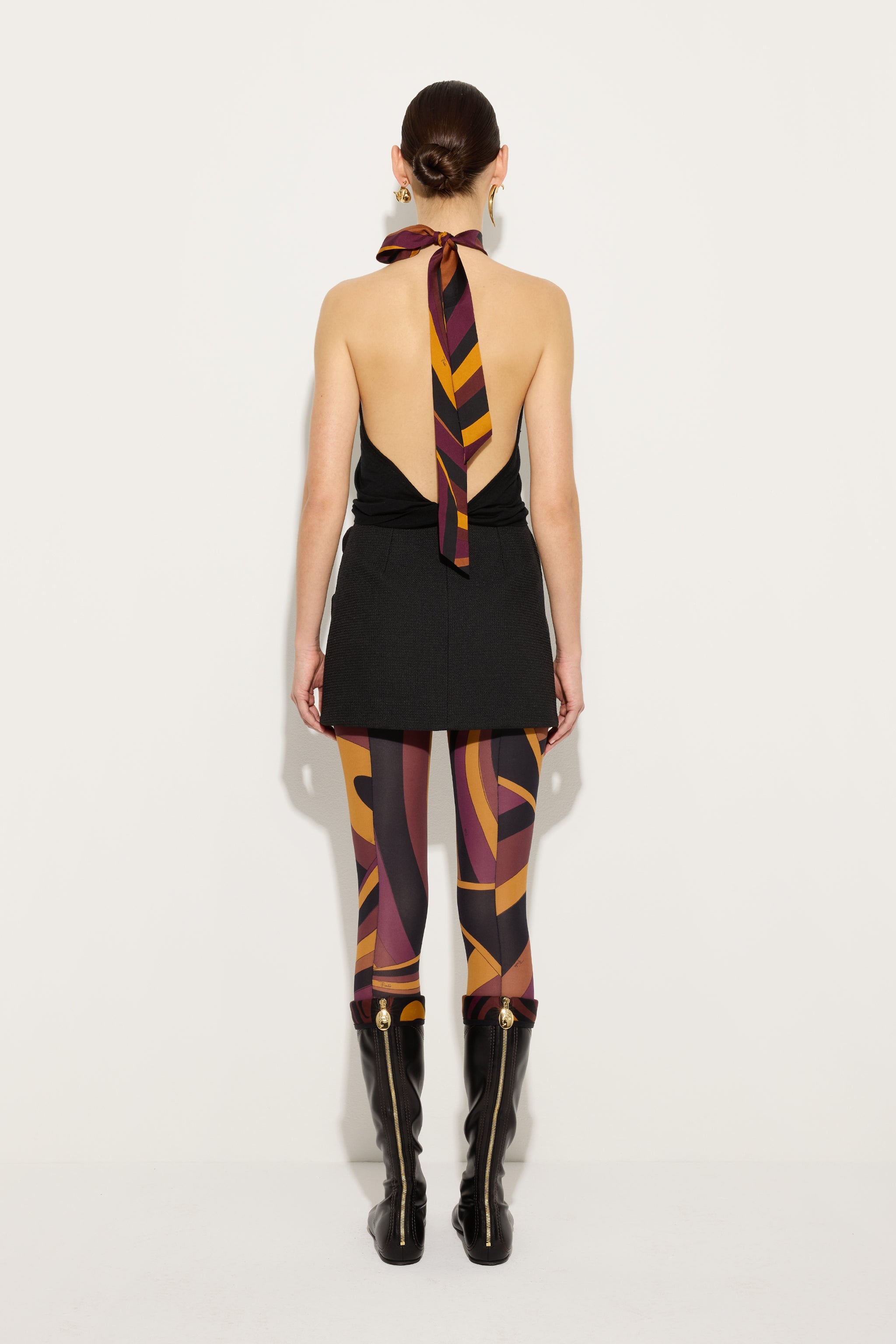Emilio Pucci Top laine noire foulard soie S col américain